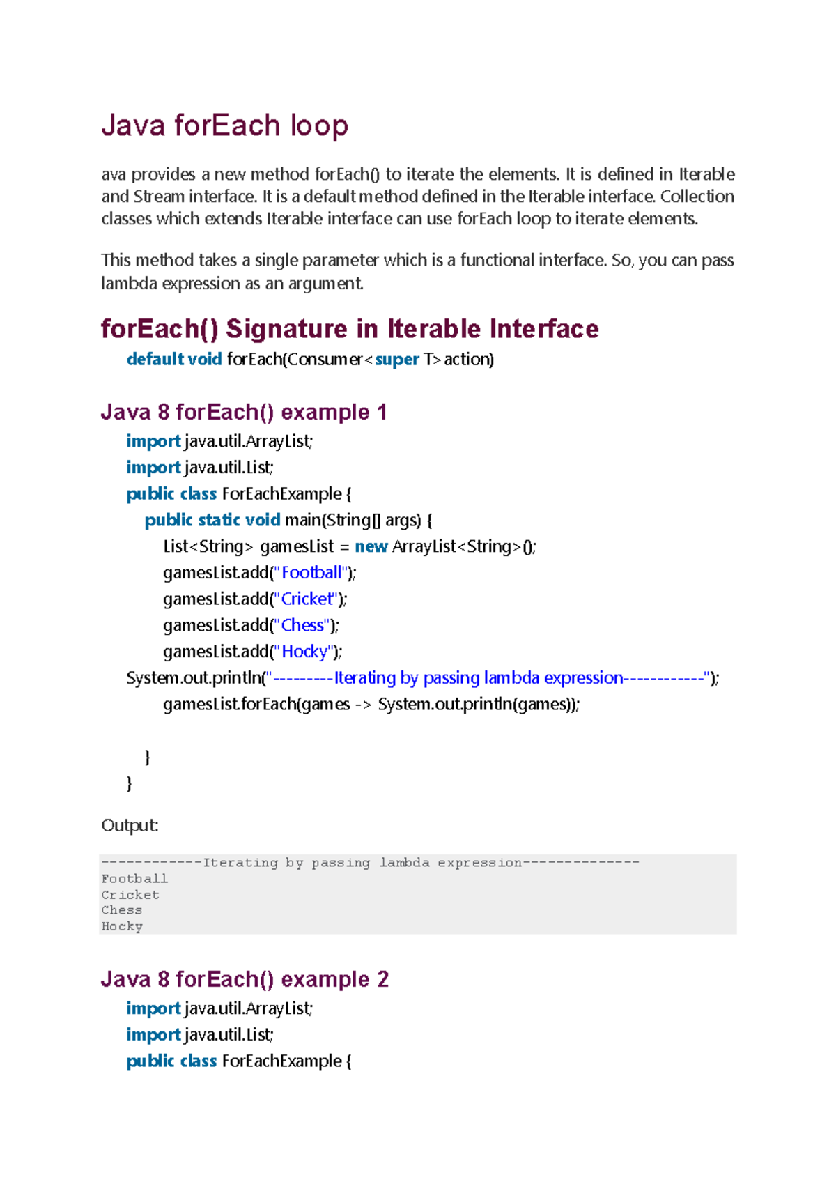 Java for Each loop - Java forEach loop ava provides a new method ...