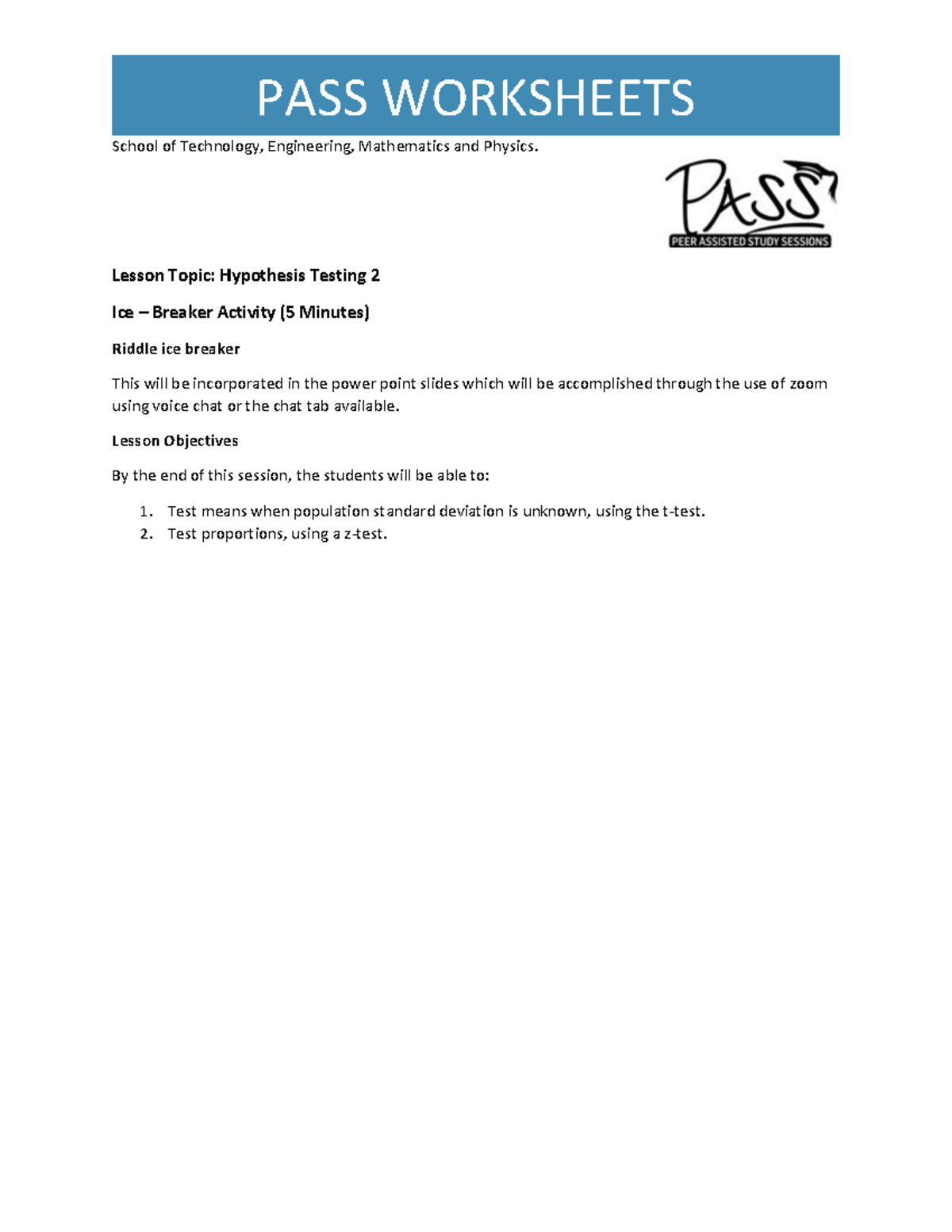 WK 11 ST130 Hypothesis Testing 2 Worksheet - Basic Statistics - USP ...