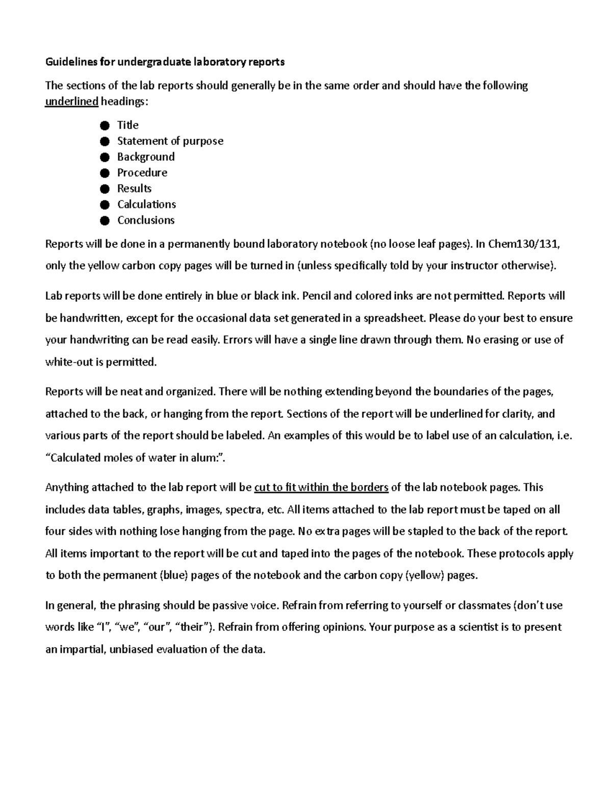 Guide for lab writeups CHEM 130 Studocu