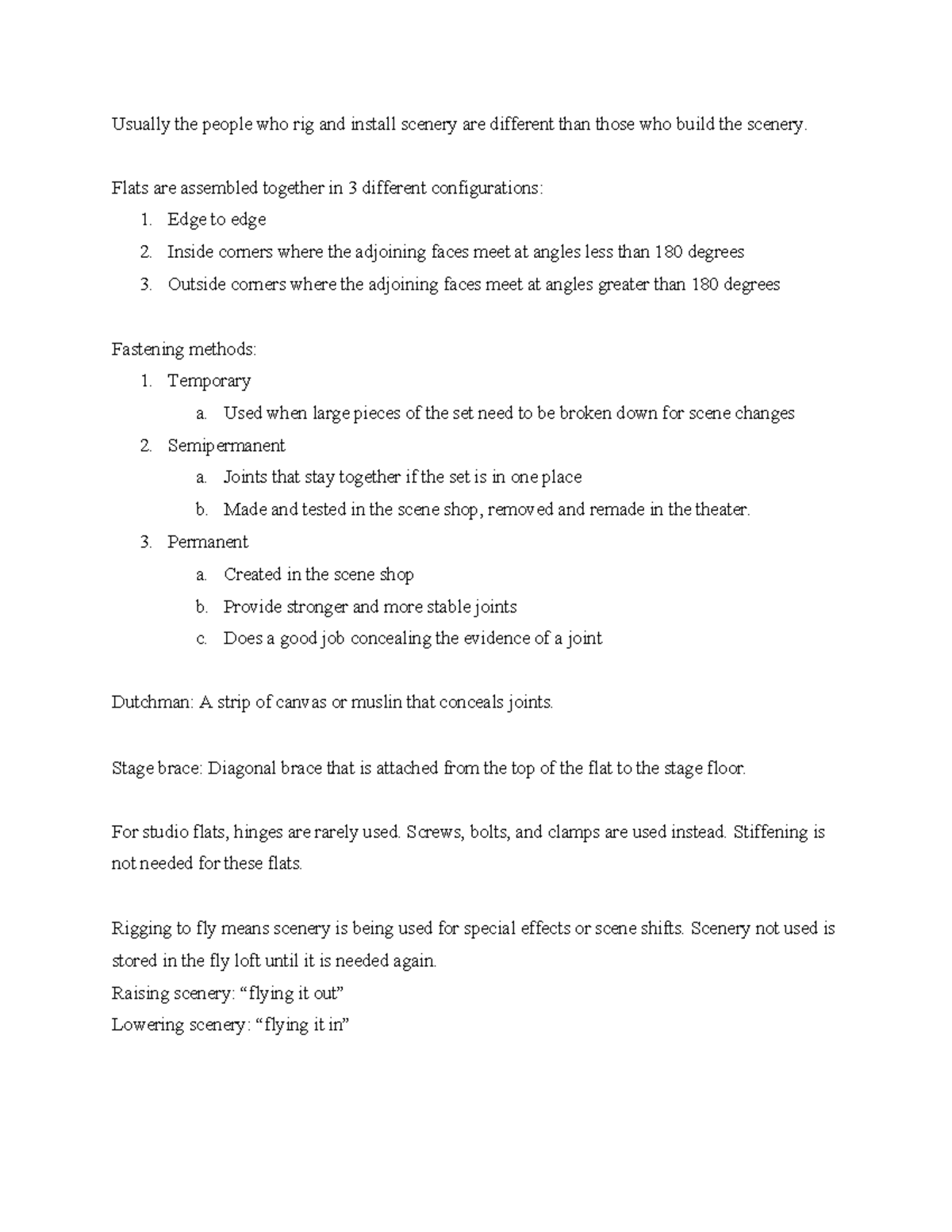 Stagecraft chapter 7 notes Usually the people who rig and install