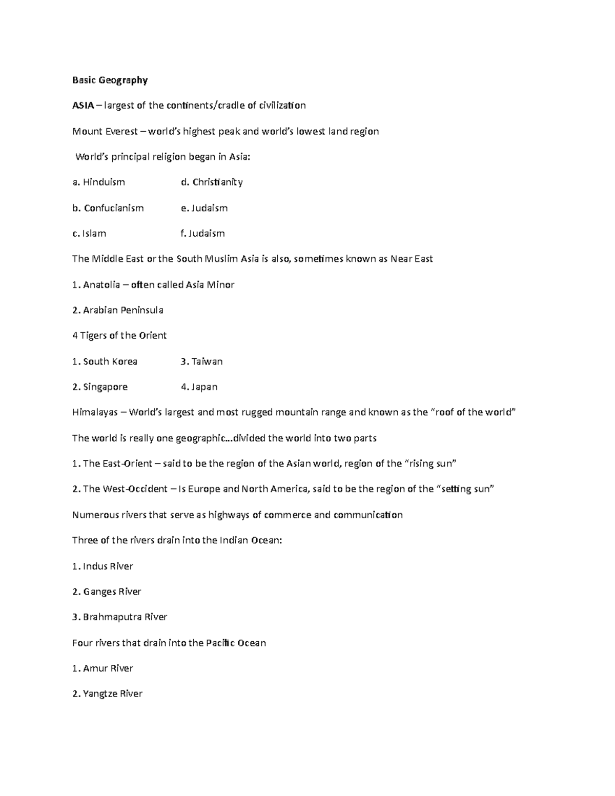 Basic Geography Social Science Basic Geography ASIA largest of the continents/cradle of