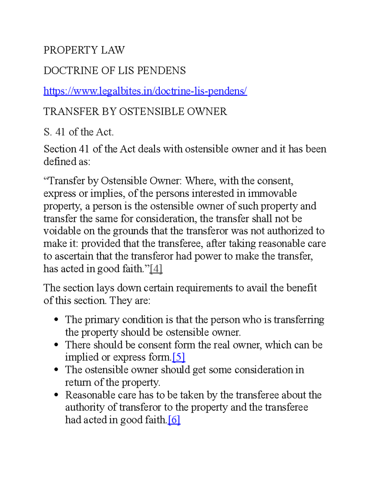 Property LAW Lecture notes 1 PROPERTY LAW DOCTRINE OF LIS PENDENS