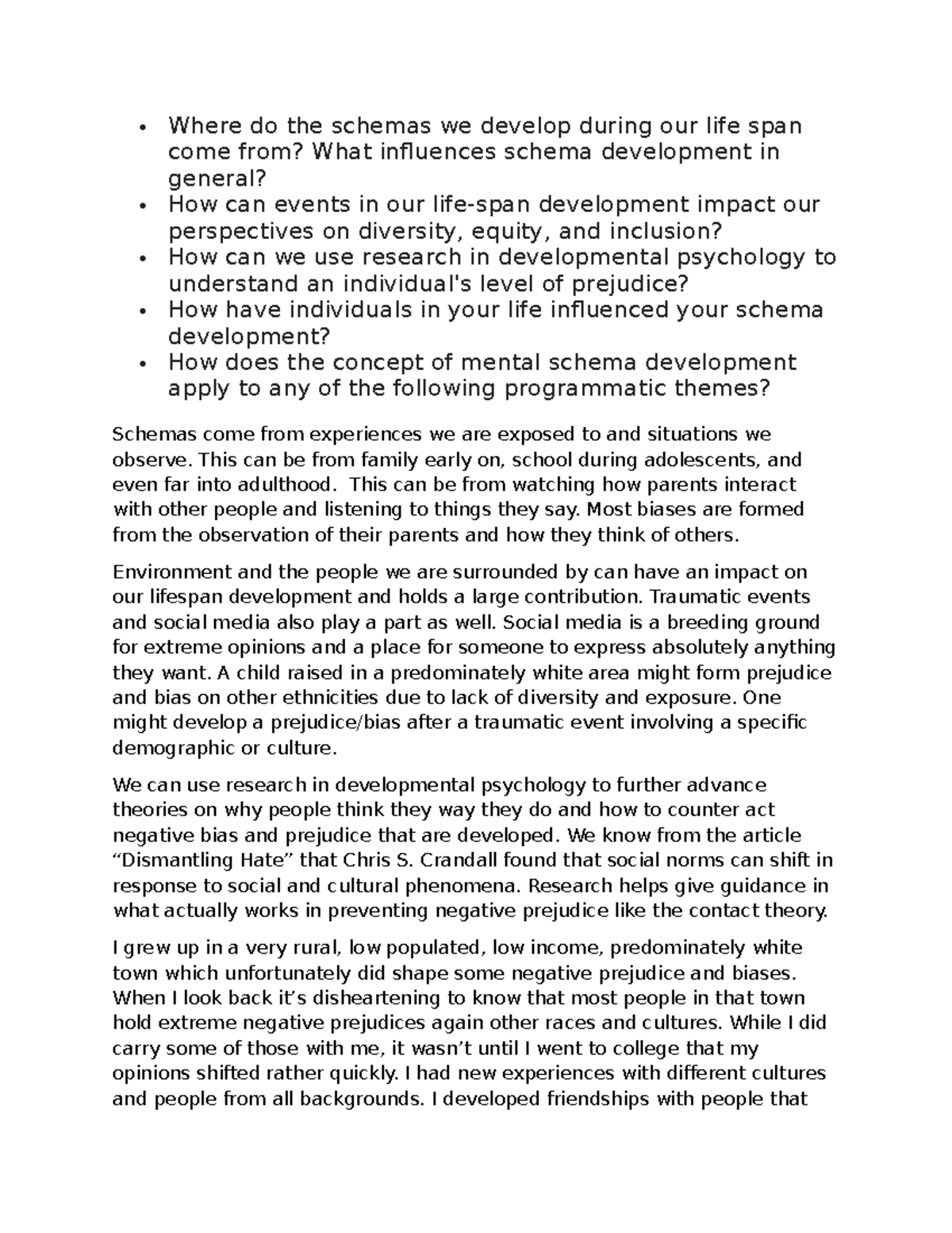 2-1 PSY 211 discssion post - Where do the schemas we develop during our ...