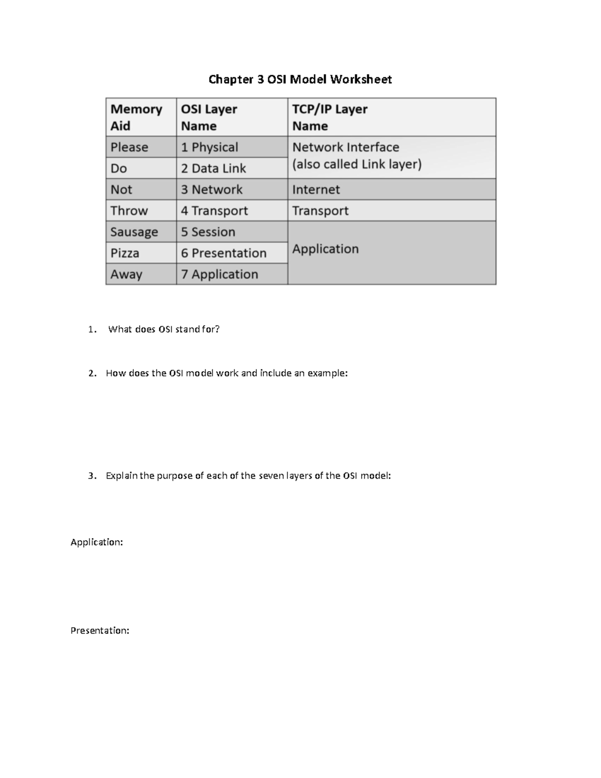 Chapter 3 OSI Model Worksheet - Chapter 3 OSI Model Worksheet What does ...
