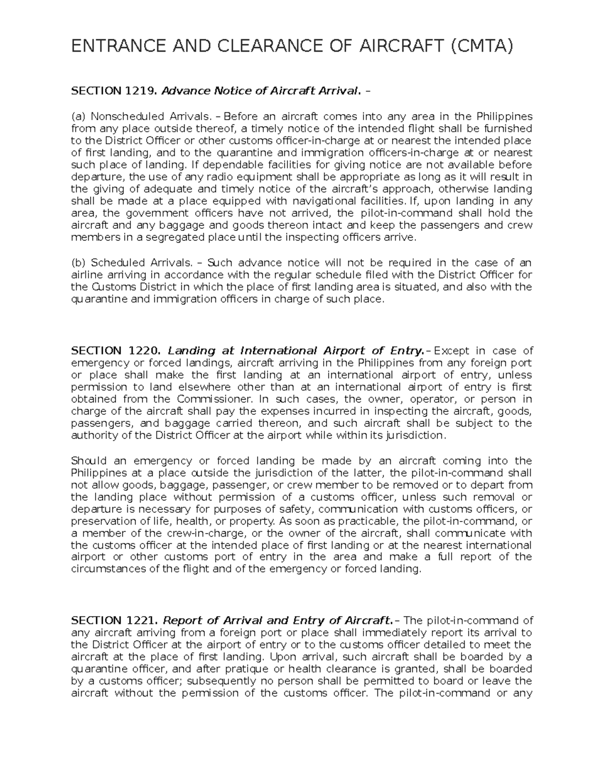 Section 1219 - saasa - SECTION 1219. Advance Notice of Aircraft Arrival ...