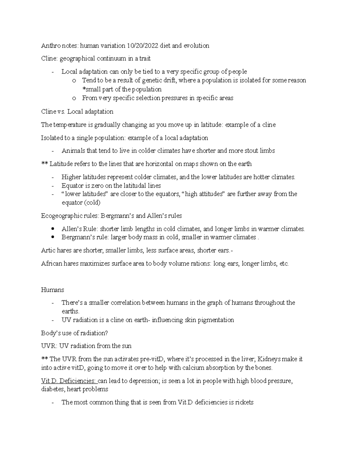 Anthro notes diet and evolution - Anthro notes: human variation 10/20 ...