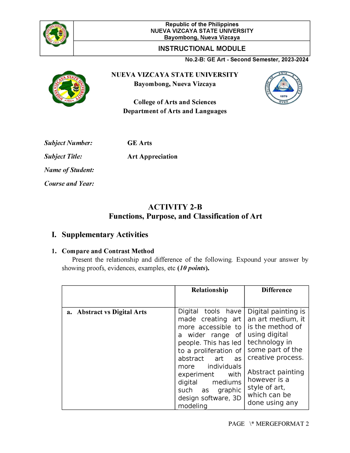 Activity-2-B - NUEVA VIZCAYA STATE UNIVERSITY Bayombong, Nueva Vizcaya ...