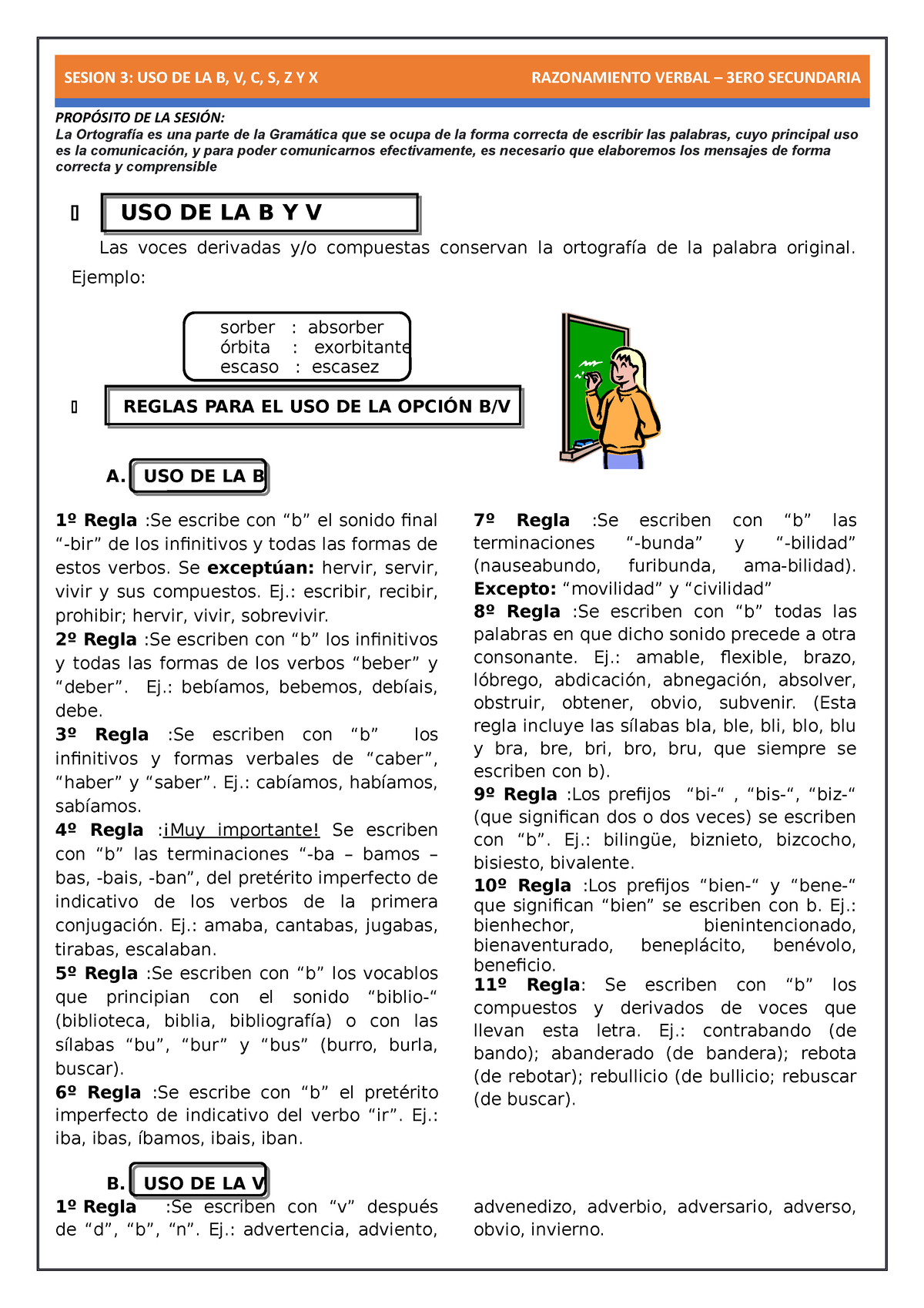 3ERO USO DE LA V Y B Práctica - SESION 3: USO DE LA B, V, C, S, Z Y X ...