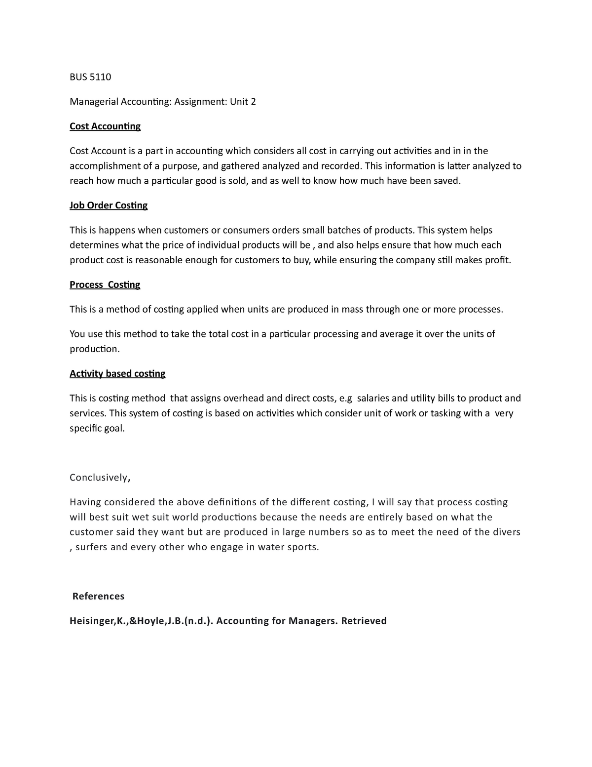 BUS 5110 - Assignment Unit 2 - BUS 5110 Managerial Accounting ...