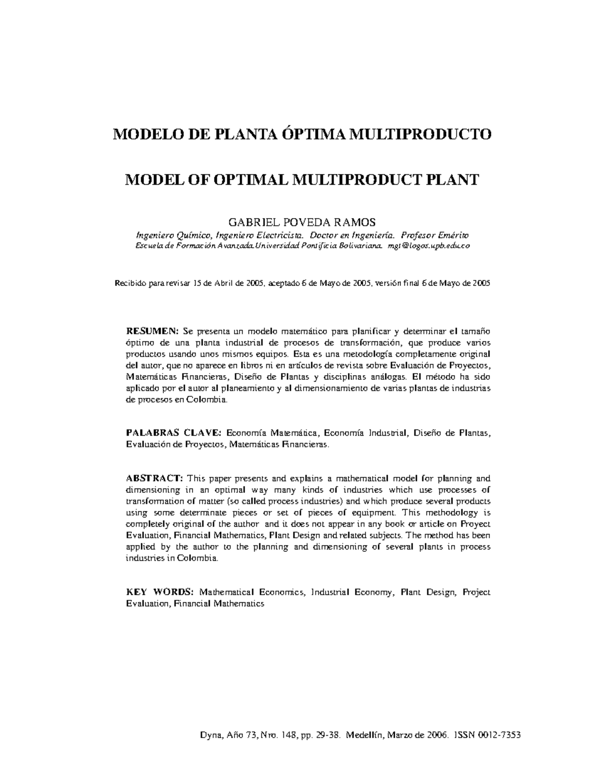 Dialnet-Modelo De Planta Optima Multiproducto-7562468 - Dyna, Año 73 ...