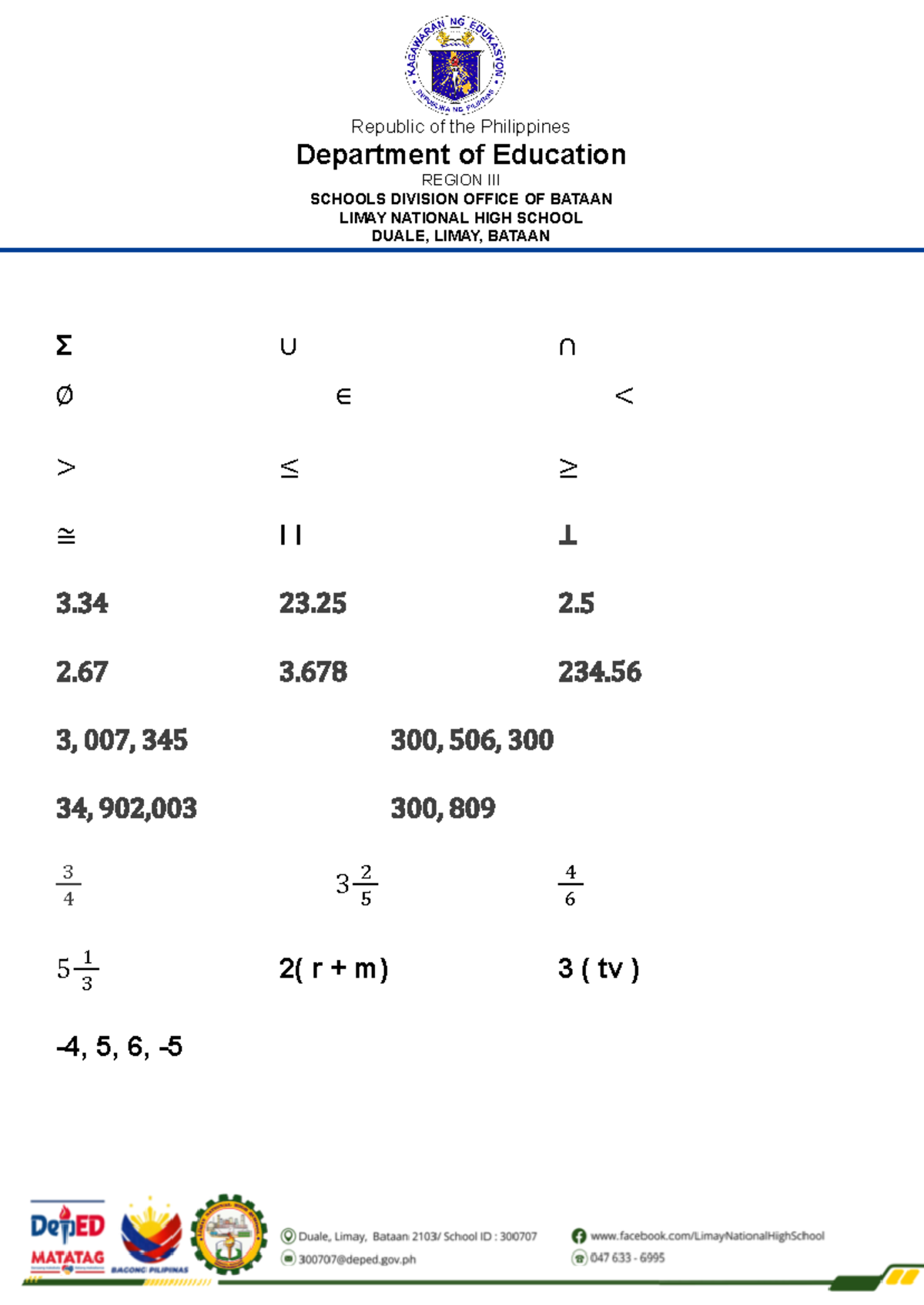 Reviewer for Mathematics 7 - Republic of the Philippines Department of ...