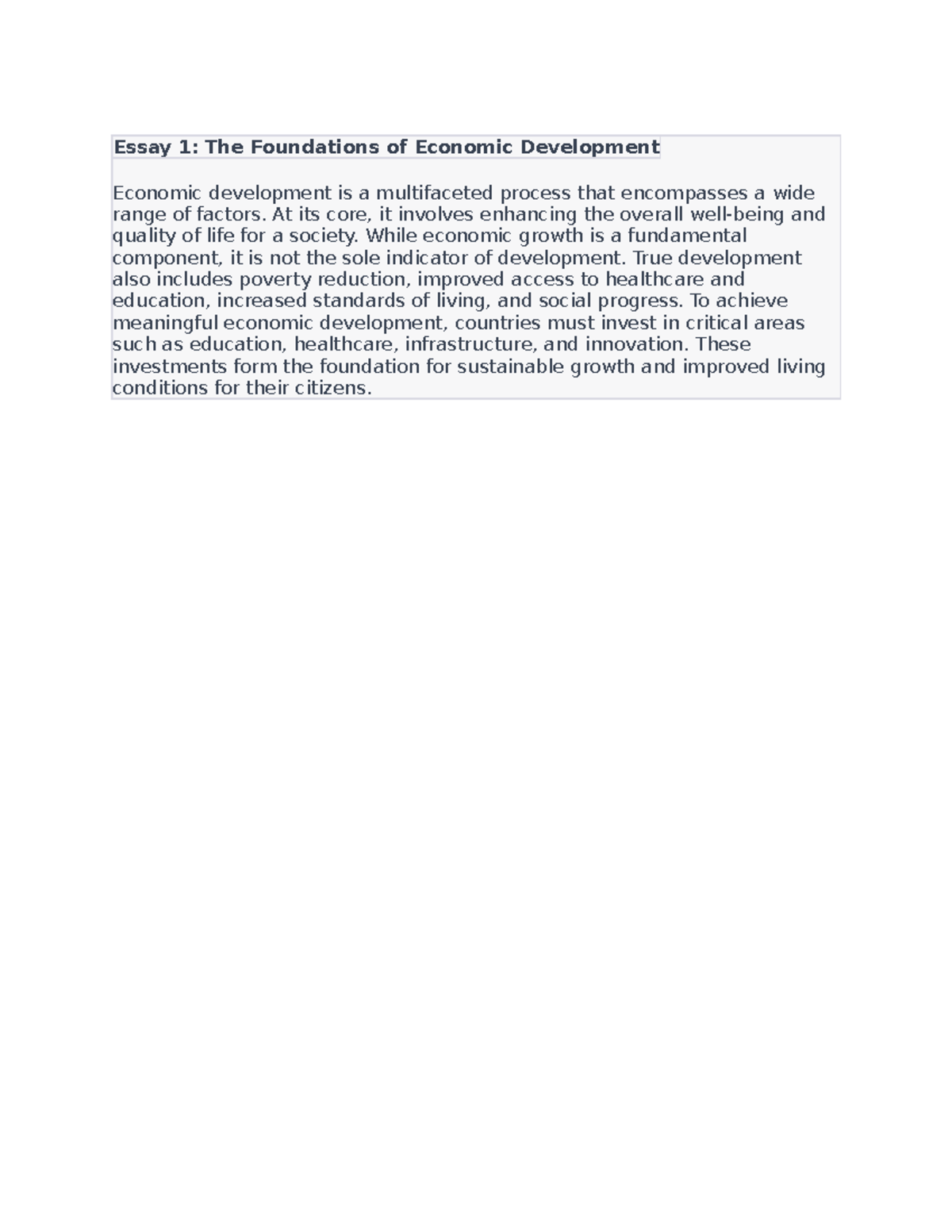 essay on importance of economic development