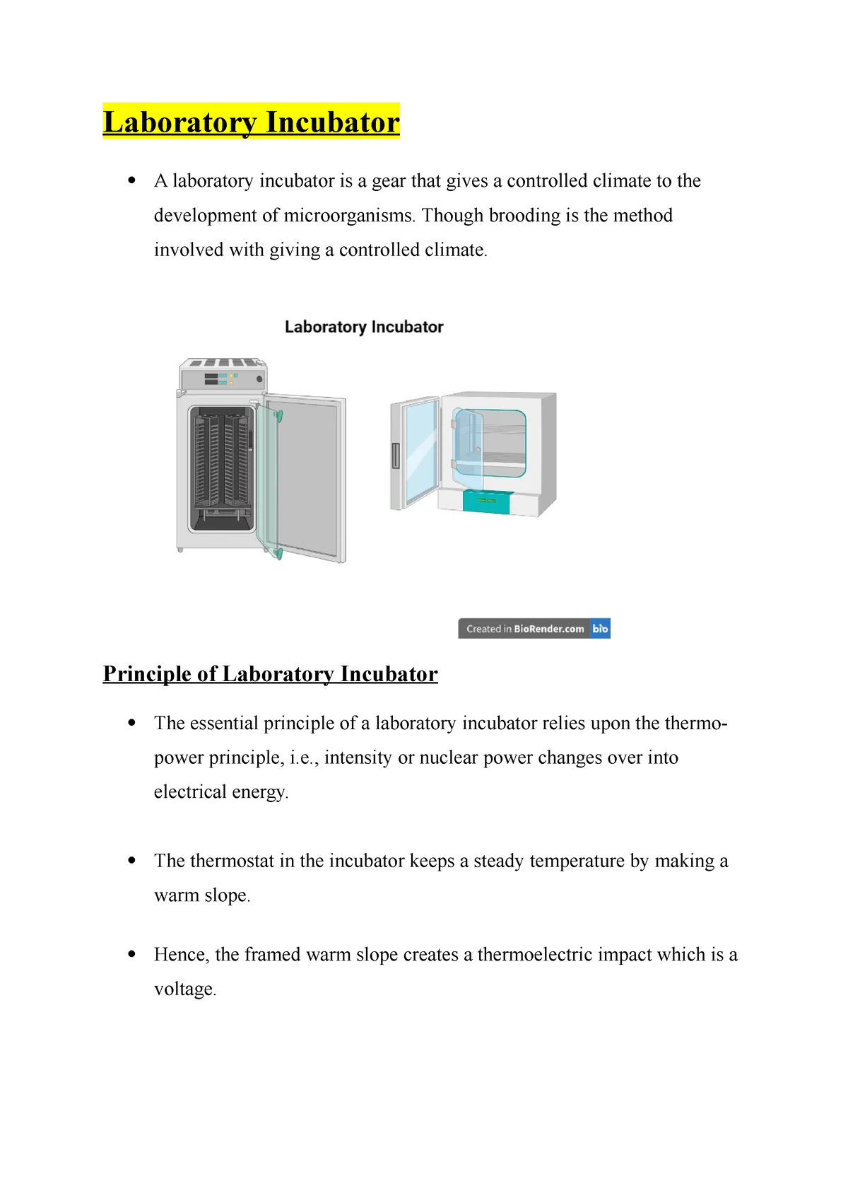 Laboratory Incubator it is useful lecture notes Laboratory