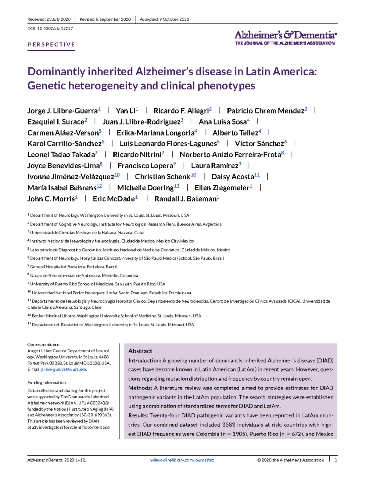 Dominantly inherited Alzheimer’s disease in Latin America Genetic ...