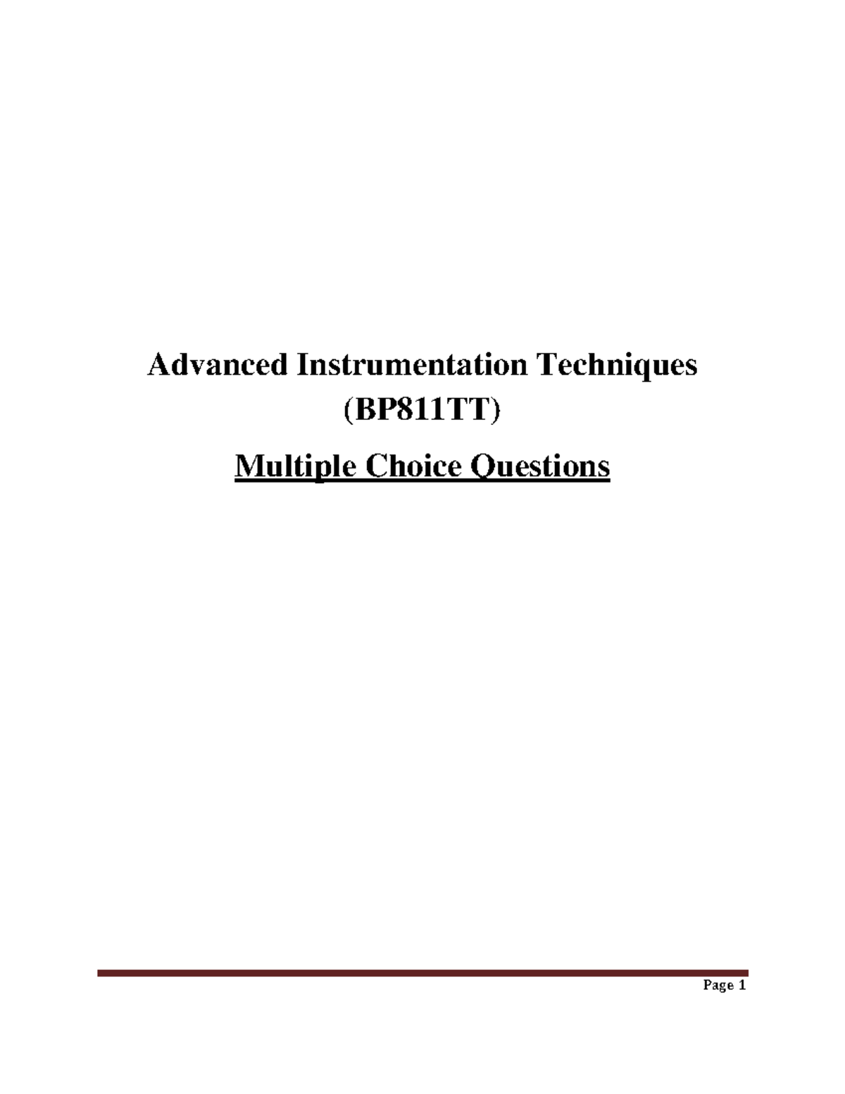 Advanced Instrumentation TechniqueBP811TT Advanced Instrumentation