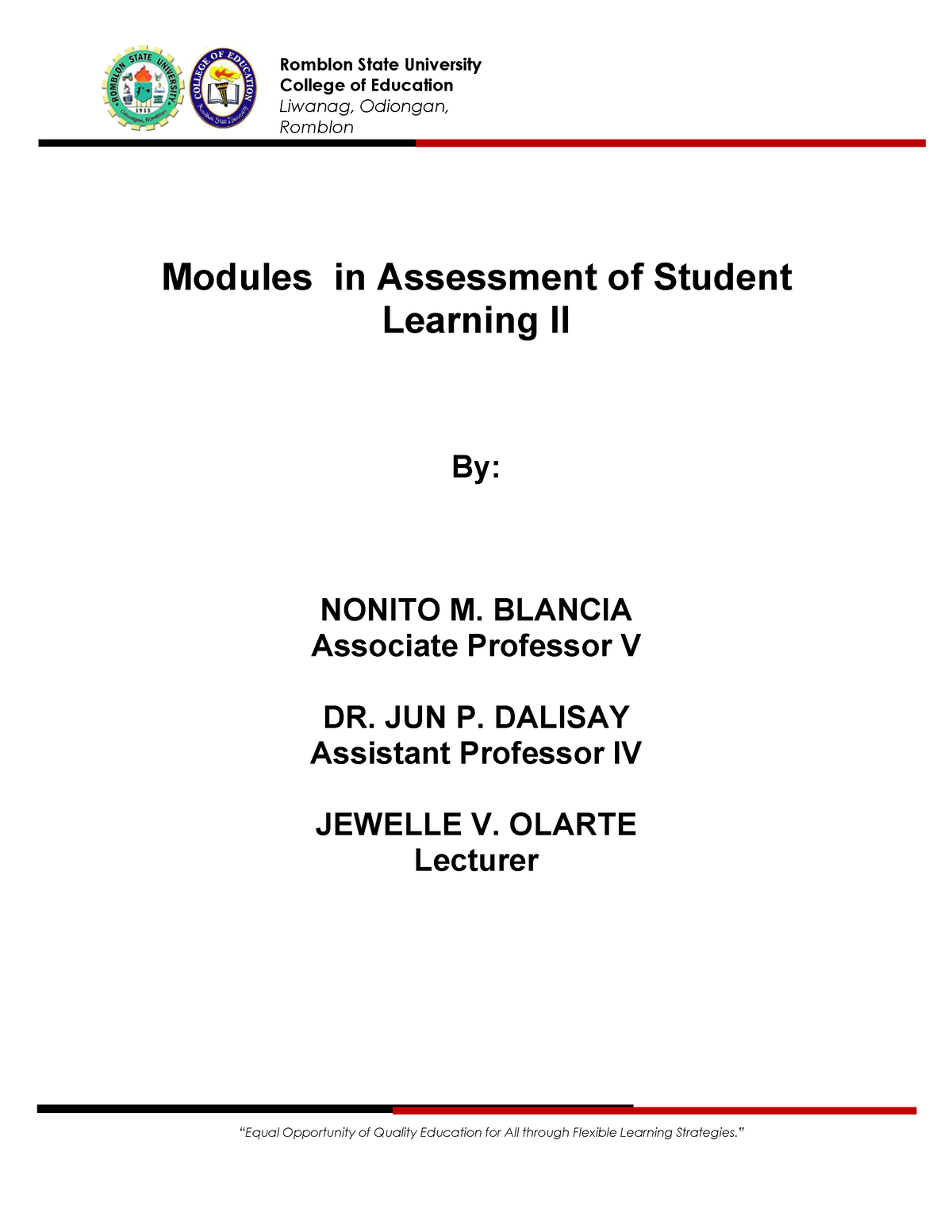 Assessment 2 - For Students - Modules In Assessment Of Student Learning ...