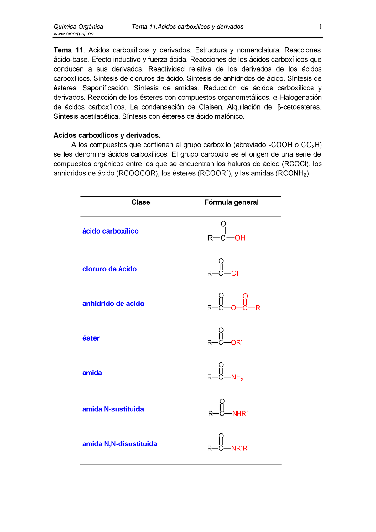 3er. Dptal. E ( Acidos Carboxilicos Y Derivados) - Sinorg.uji Tema 11 ...