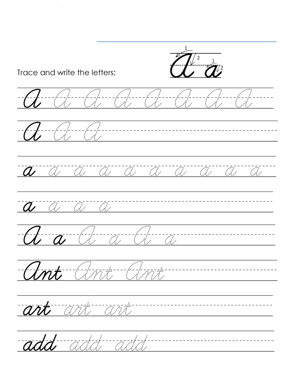 Cursive Final Wrkbk - Cursive Letter A Cursive Writing Worksheet Trace ...