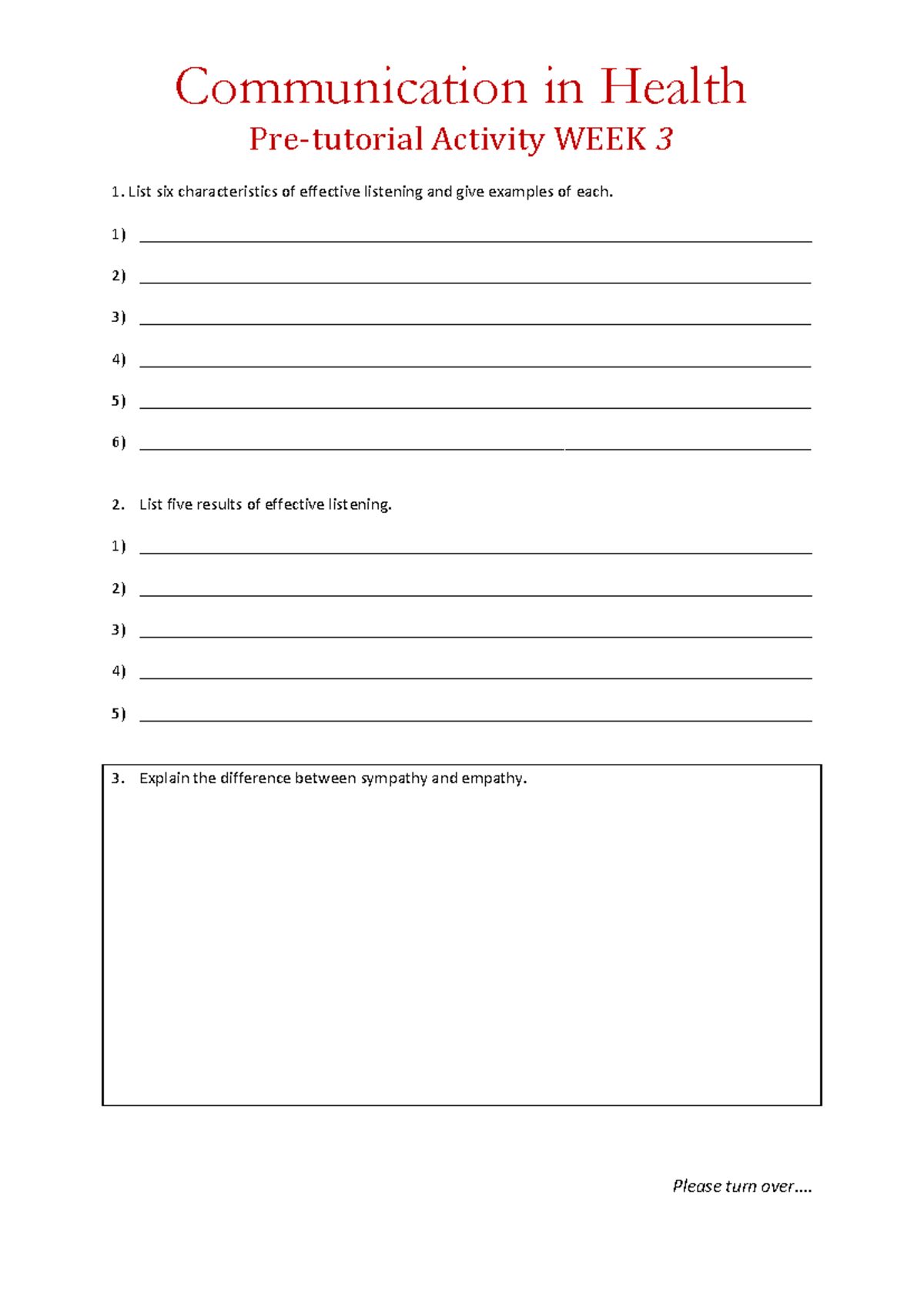 COMM1007 Week 3 Pre-tutorial activities - Active listening and empathy ...