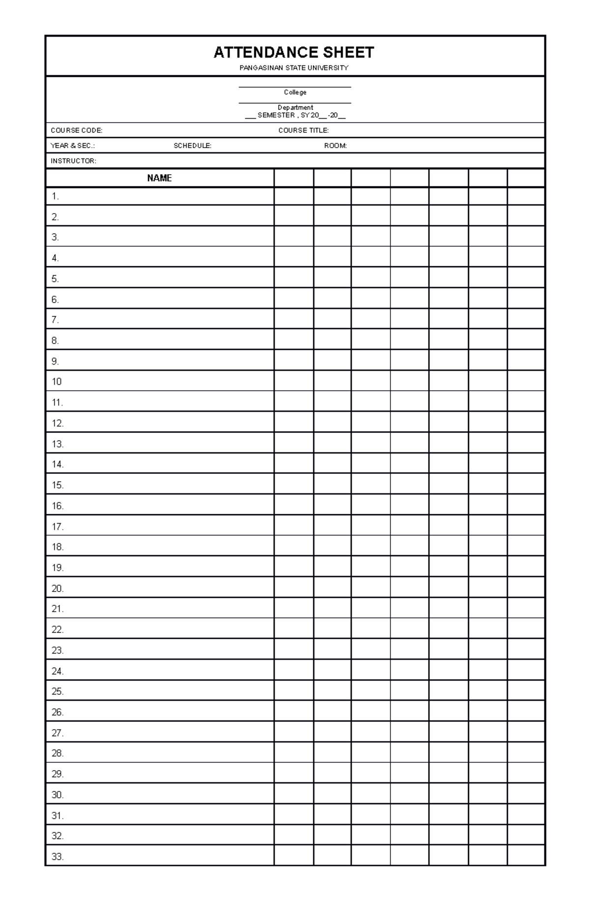 Acknowledgement Form for Quizzes Exams and Attendance - ATTENDANCE ...