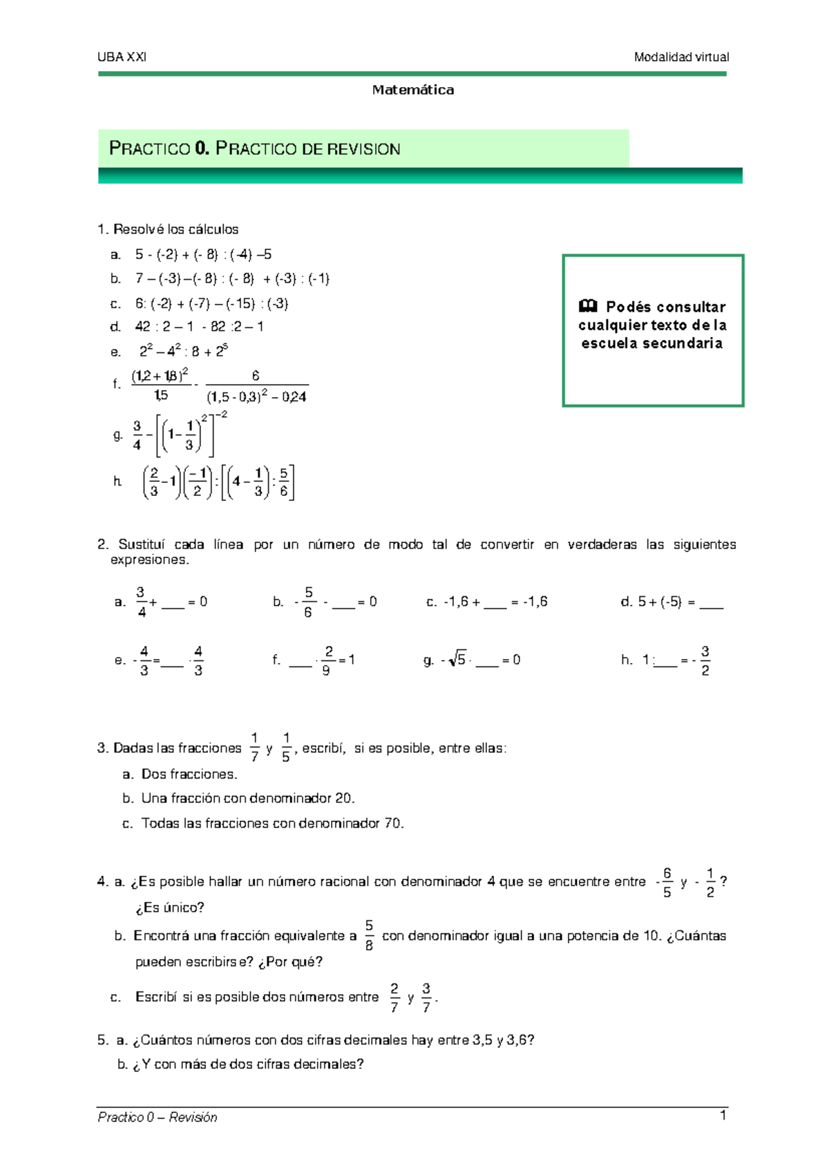 Material de repaso - Matemática PRACTICO 0. PRACTICO DE REVISION ...