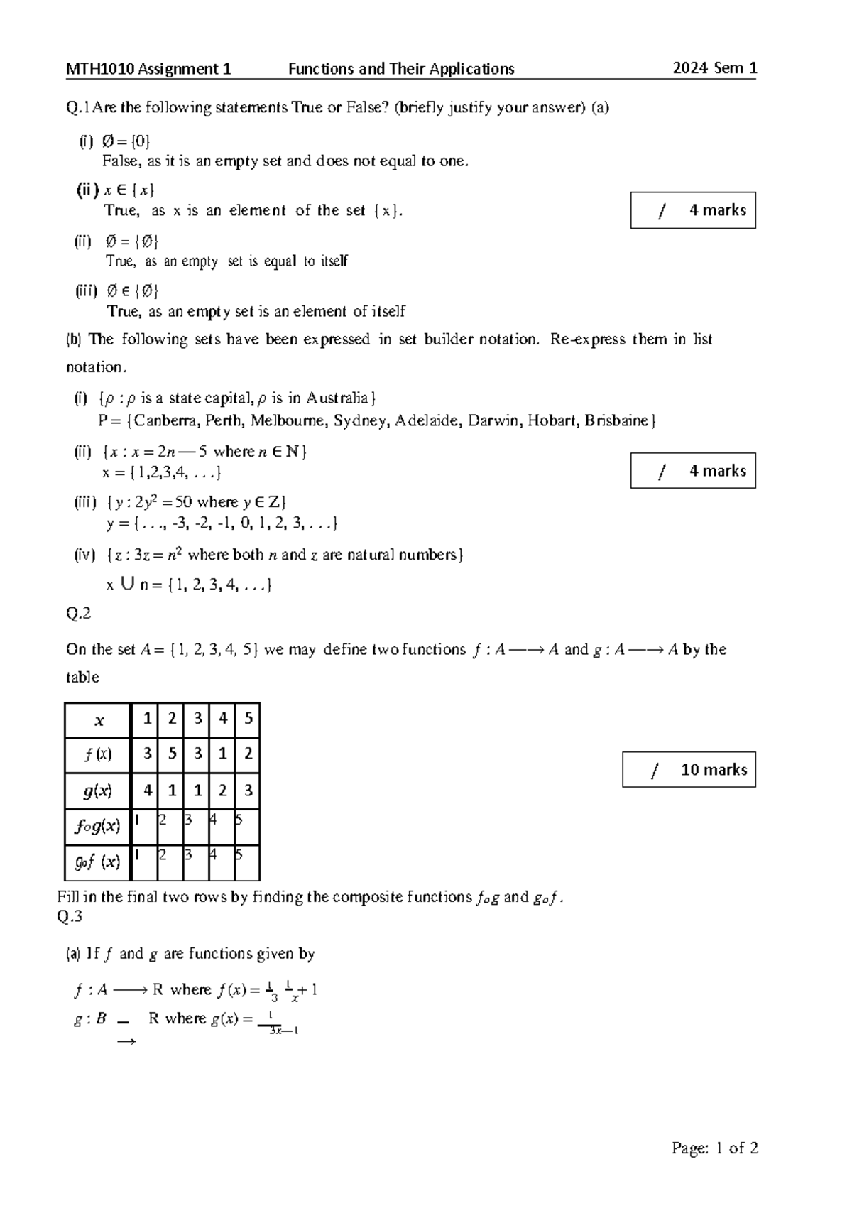 MTH1010 Assignment 1 Sem1 2024 - 2024 Sem 1 MTH1010 Assignment 1 ...