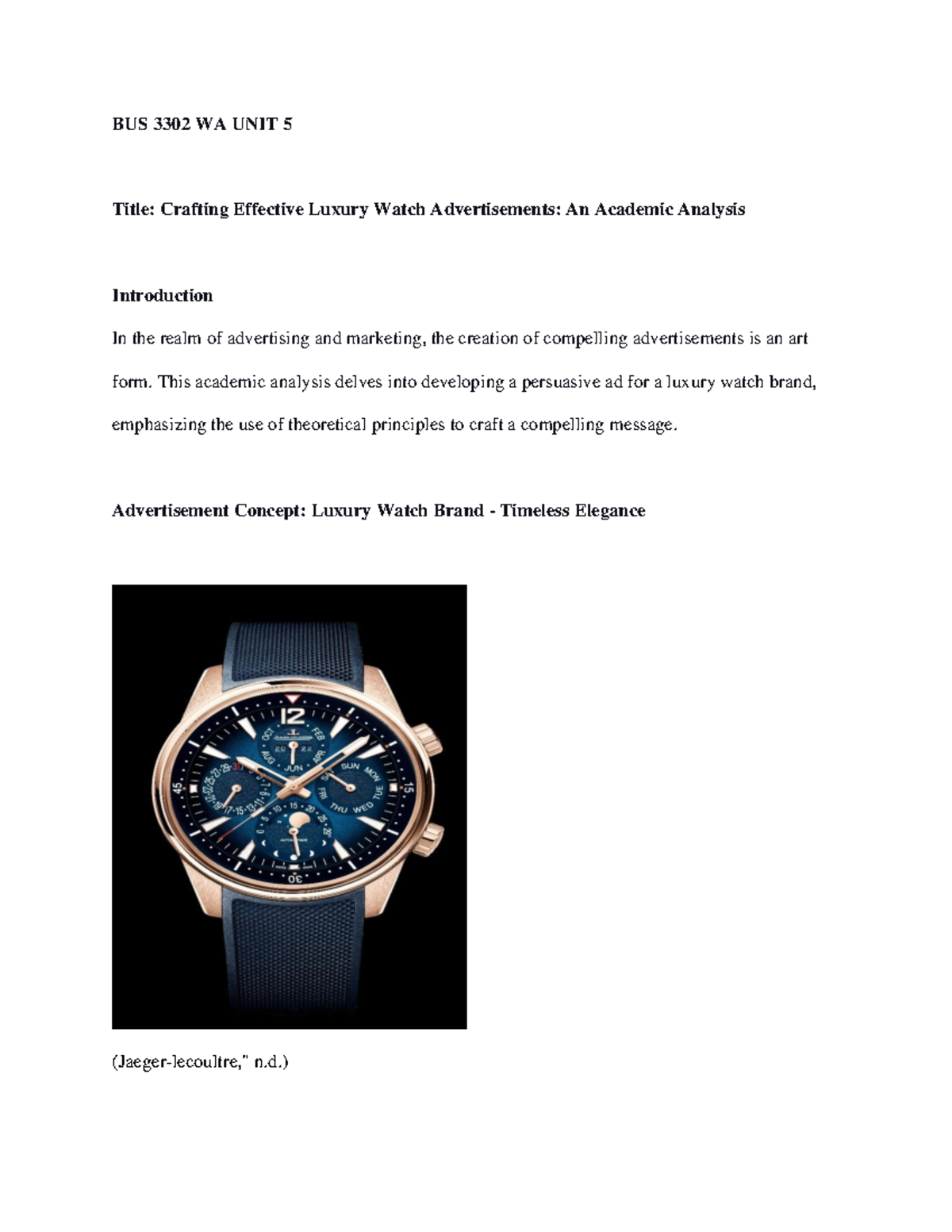 WA^N5 - Assignment Sample Answer - BUS 3302 WA UNIT 5 Title: Crafting ...