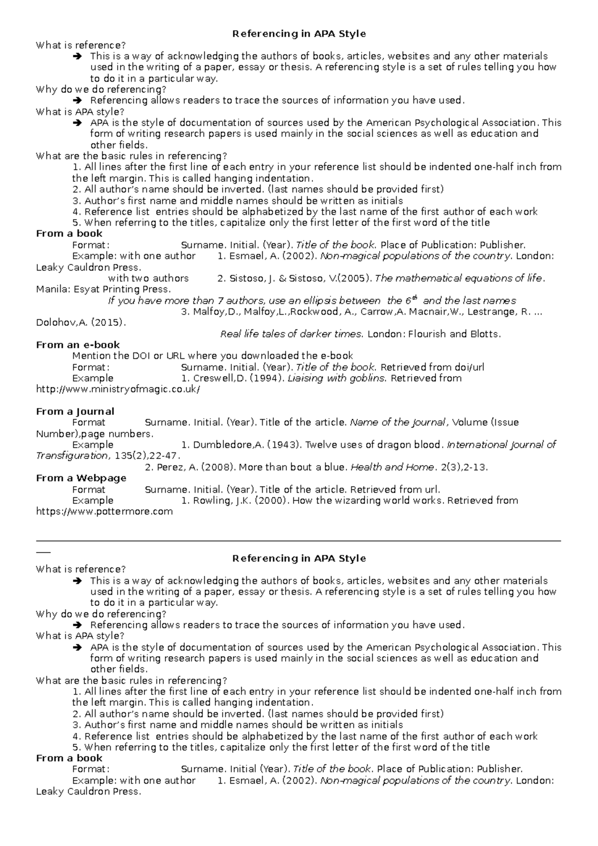 Referencing in APA Style A referencing style is a set of rules