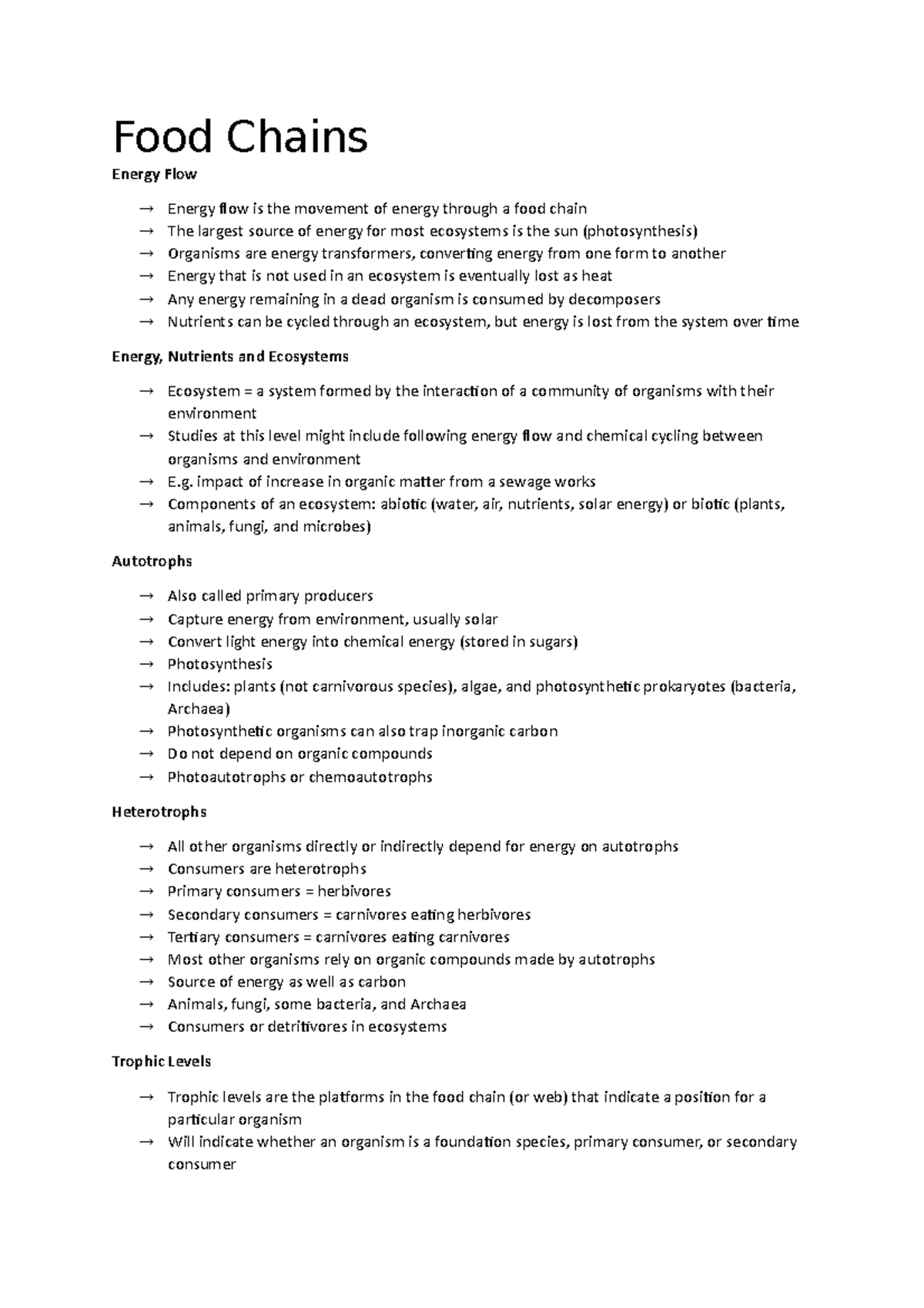 Food Chains - Lecture notes 11 - Food Chains Energy Flow ® Energy flow ...