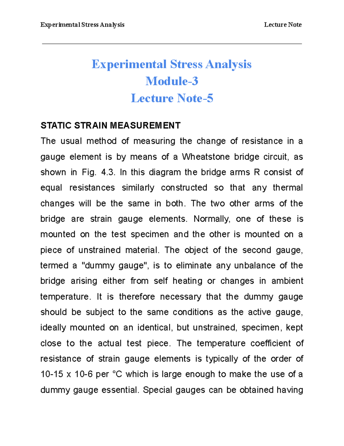 Experimental Stress Analysis Module 3 Lecture Note 5 - Experimental ...