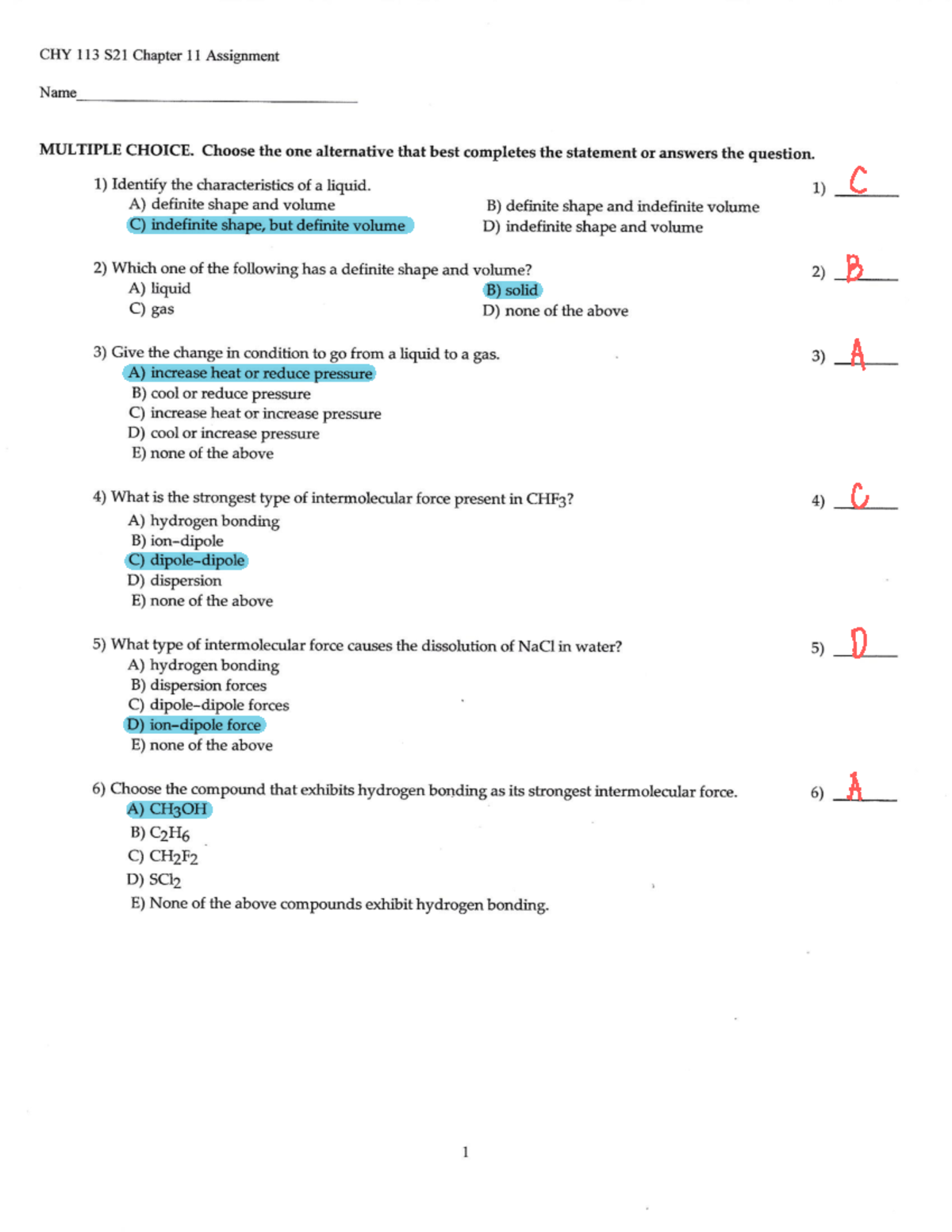 CHY 113 Chapter 11 Assignment - CHY 113 - Studocu