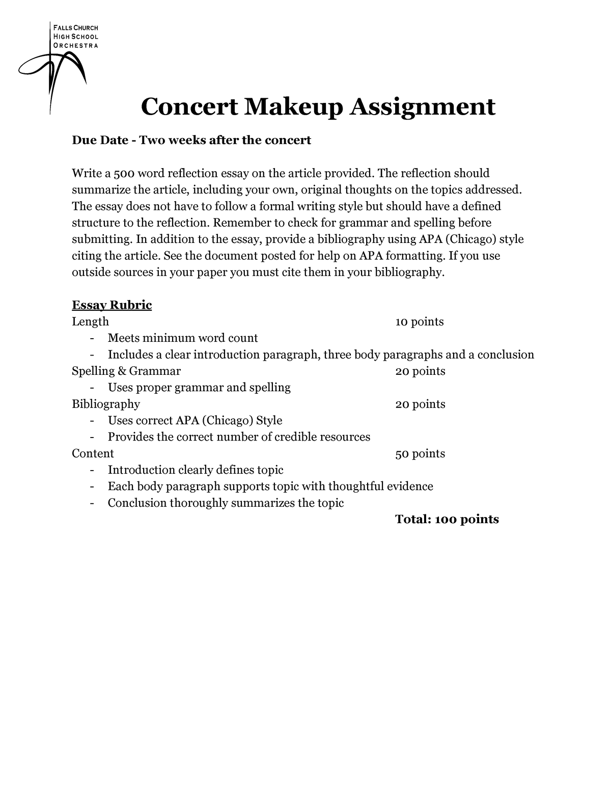 concert make up assignments