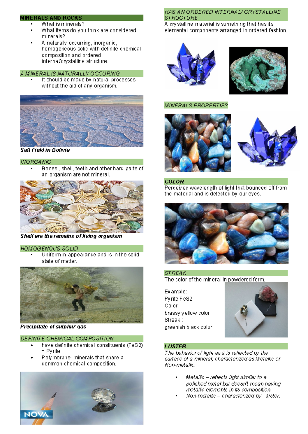Earth And Life Science notes - MINERALS AND ROCKS What is minerals ...