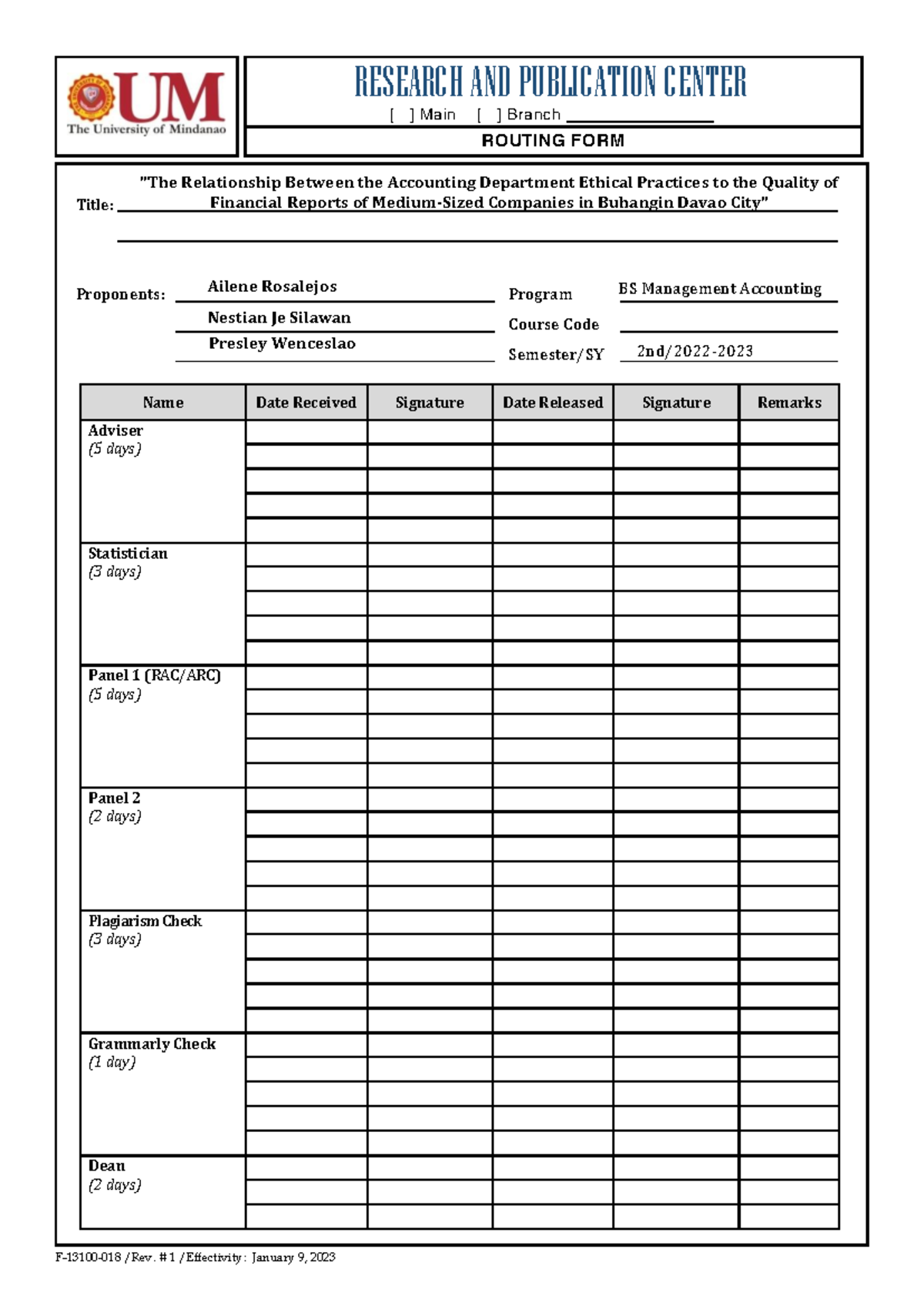Routing form - EFE - RESEARCH AND PUBLICATION CENTER [ ] Main ...