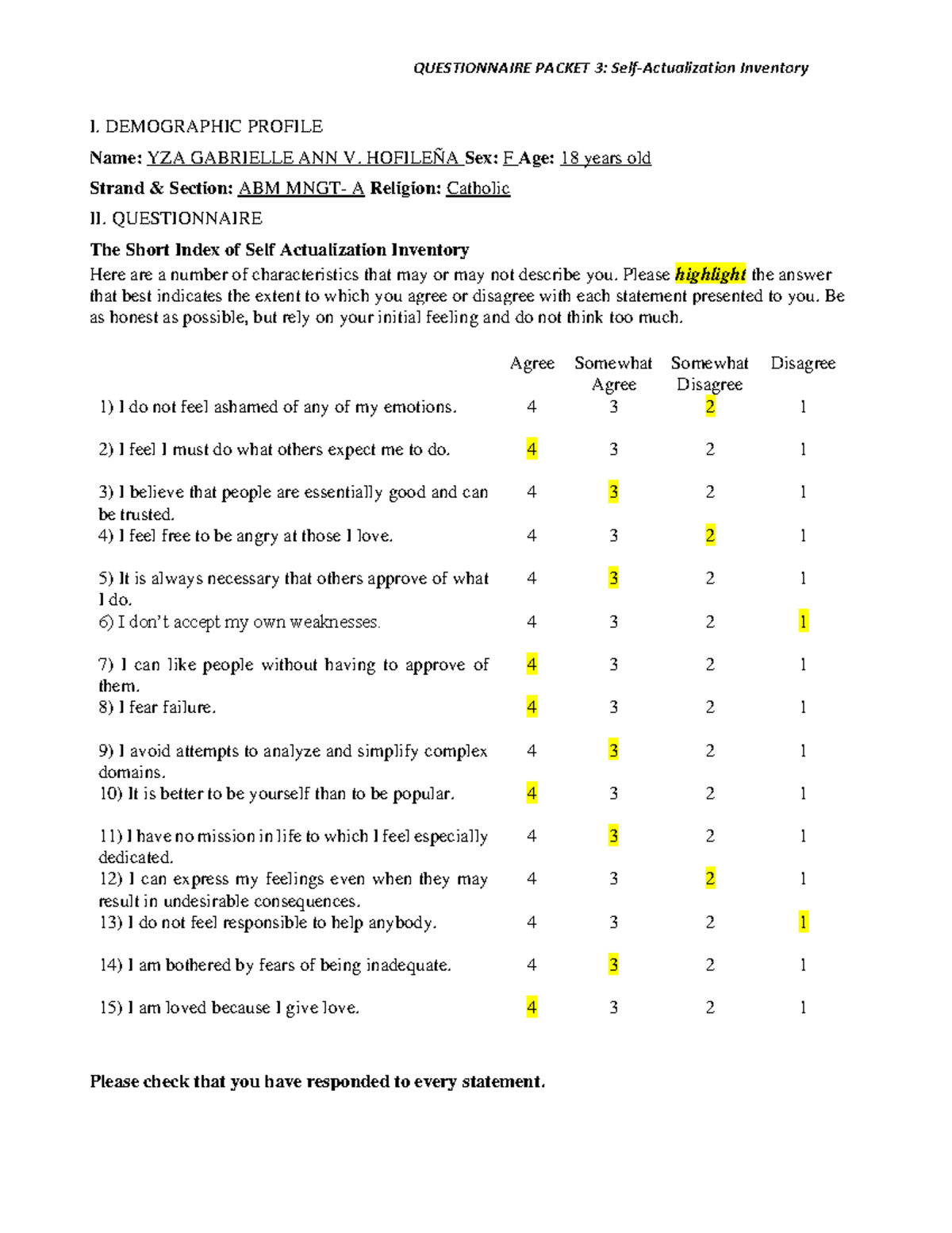 Questionnaire Packet 3-Self-Actualization-Inventory copy 2 - Cost ...