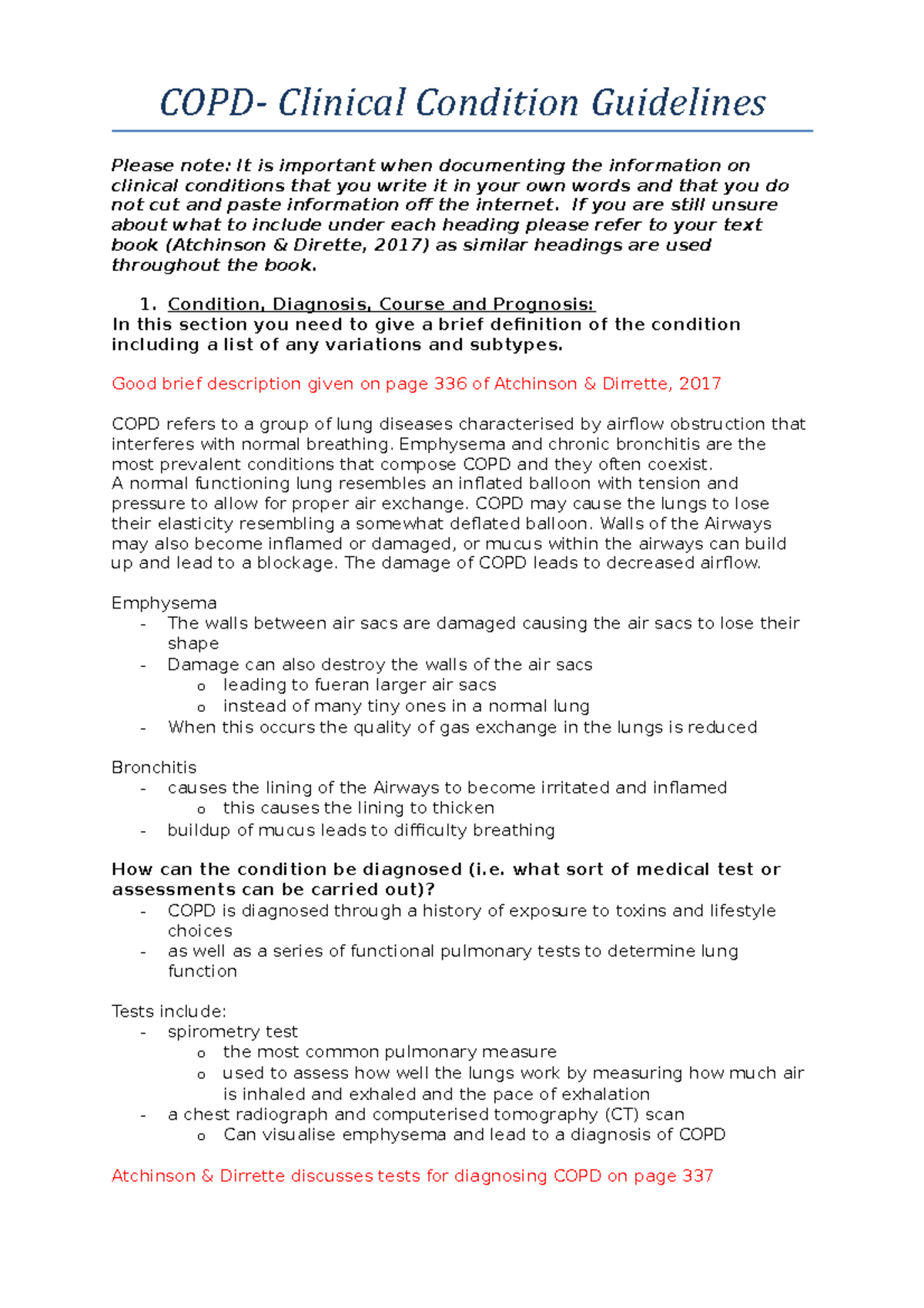 COPD clinical condition guidelines - COPD- Clinical Condition ...