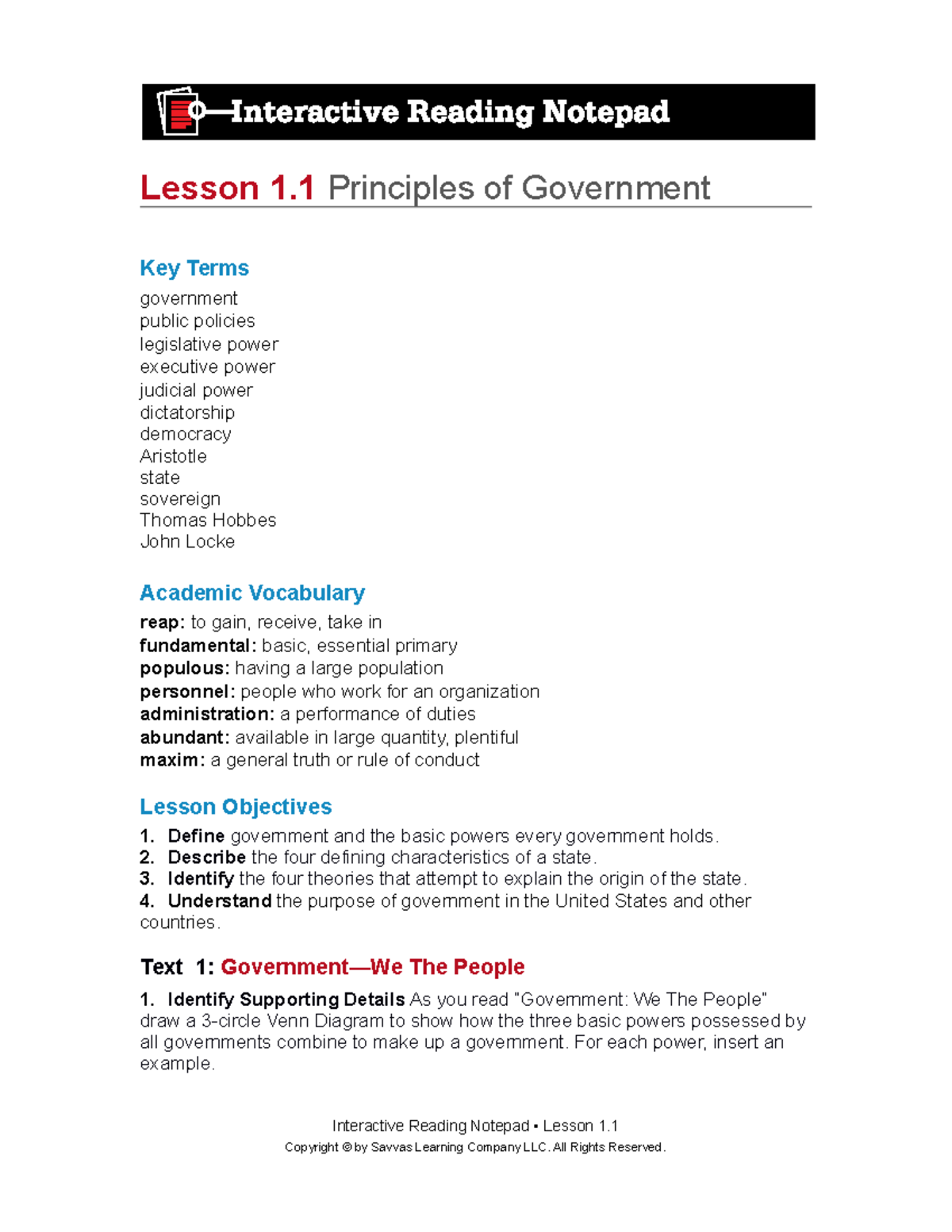 Ngss mag t01 l01 notepad - Lesson 1 Principles of Government Key Terms ...