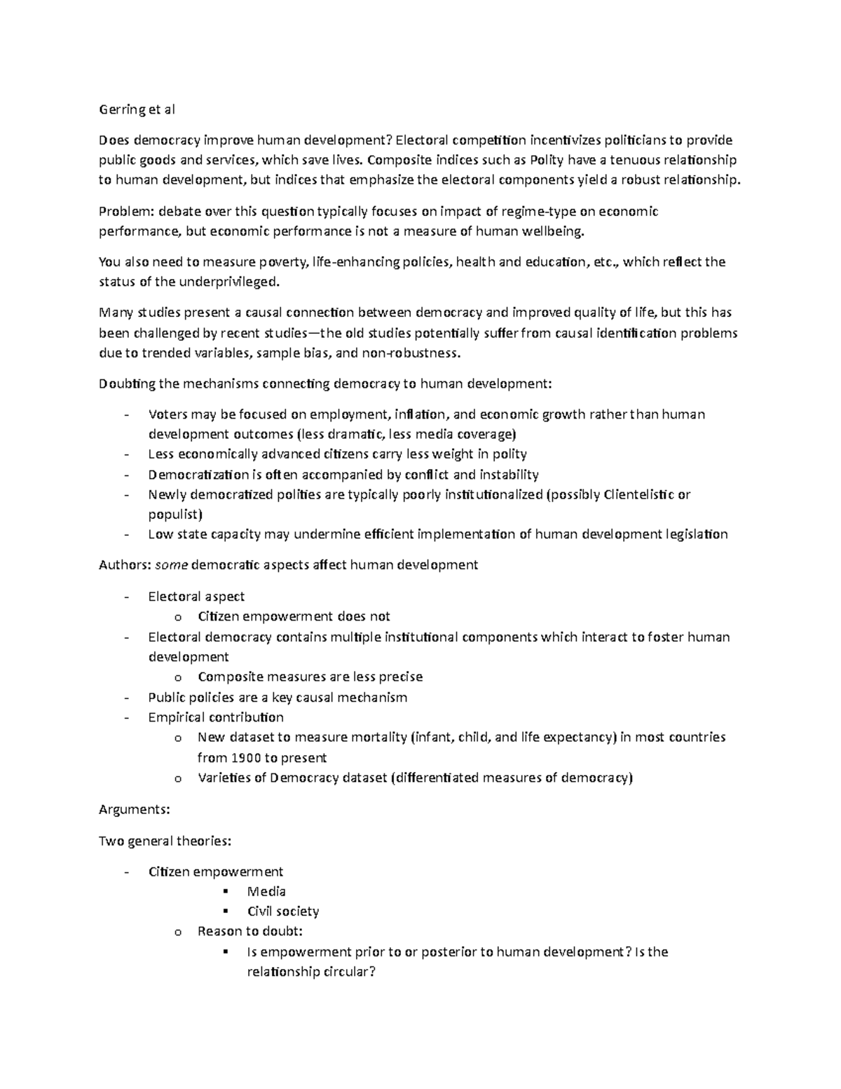 Week 14 - Gerring et al - Overview - Gerring et al Does democracy ...