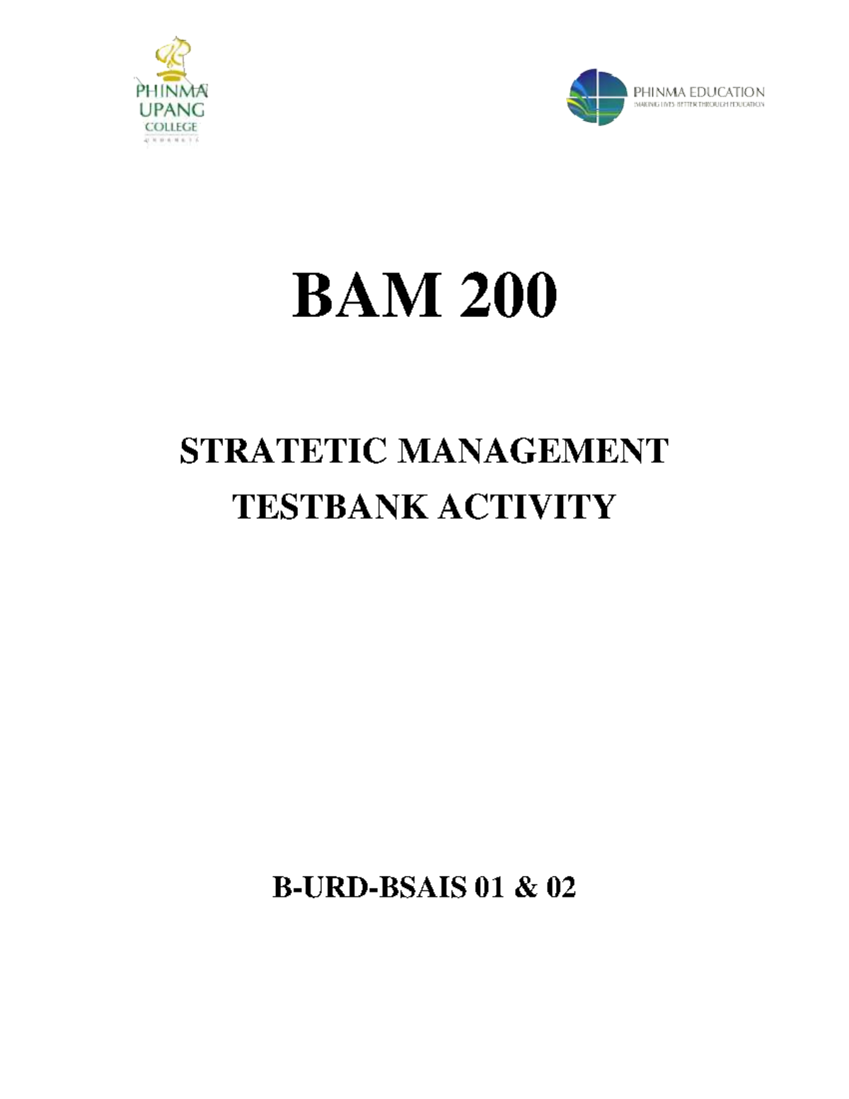 BAM 200 Strategic Management Activity - BAM 200 STRATETIC MANAGEMENT ...