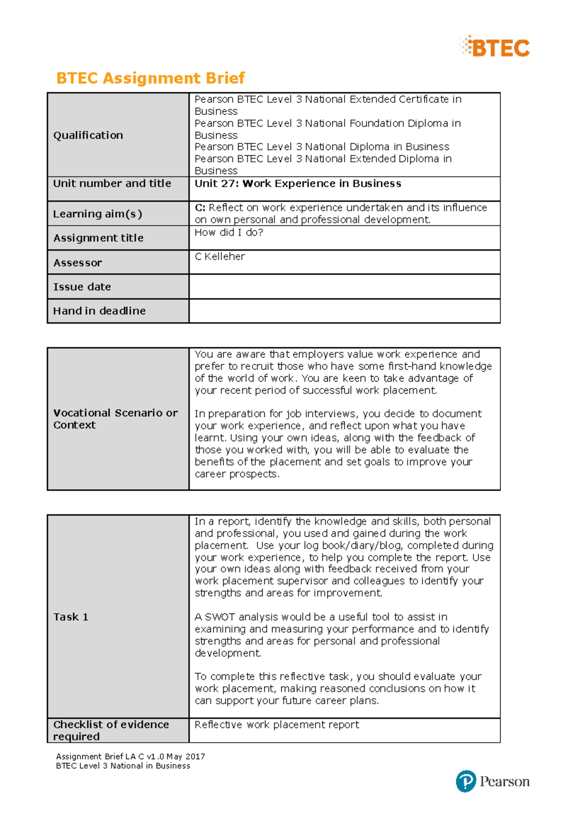 Unit-27-Authorised-Assignment-Brief-for-Learning-aim-C-Work-Experience ...