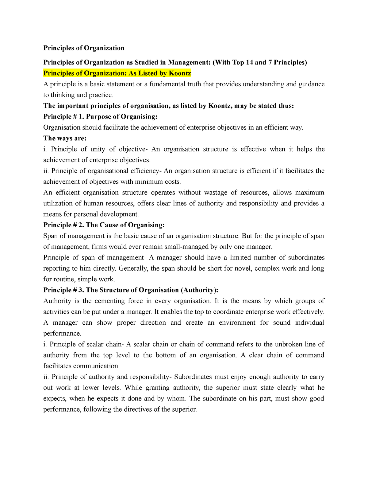 Principles of an Ideal Organisation - Exam Notes