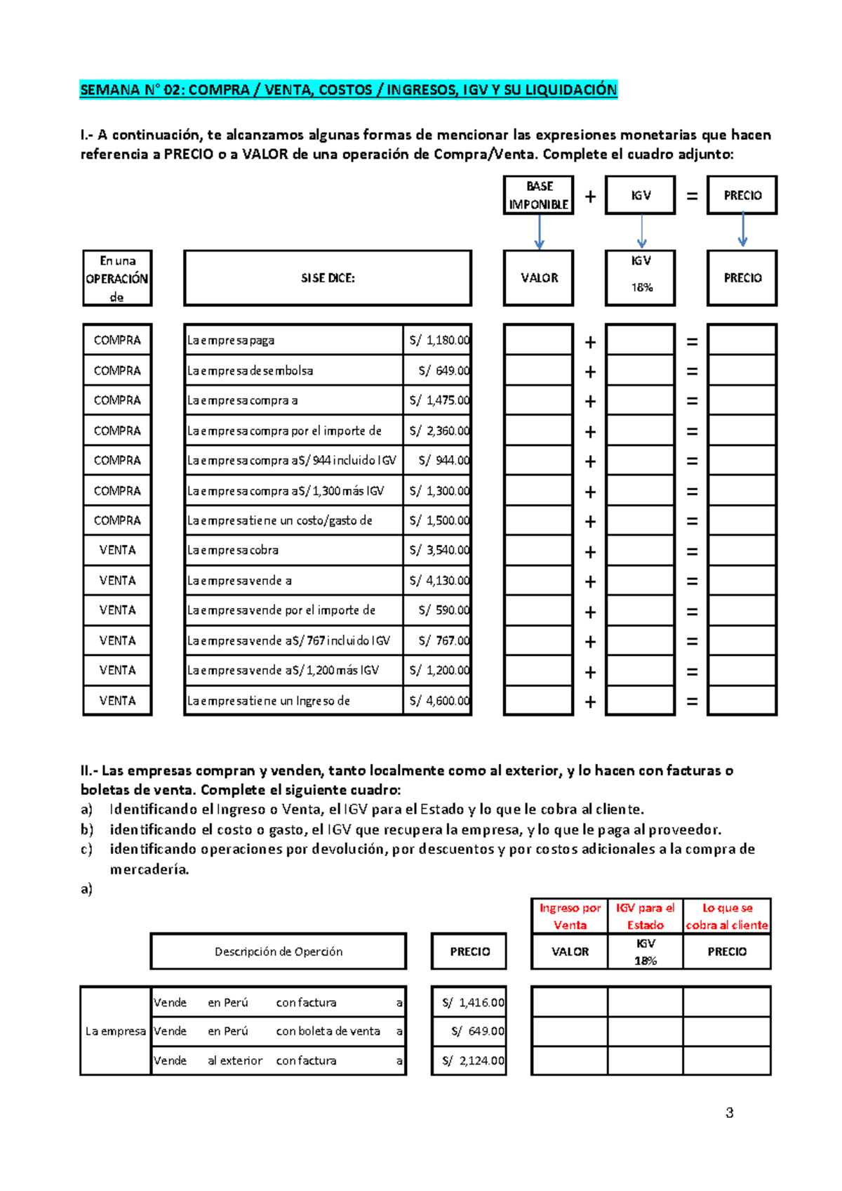 CASO 1 Contabilidad Financiera - 3 BASE IMPONIBLE + IGV = PRECIO IGV 18 ...