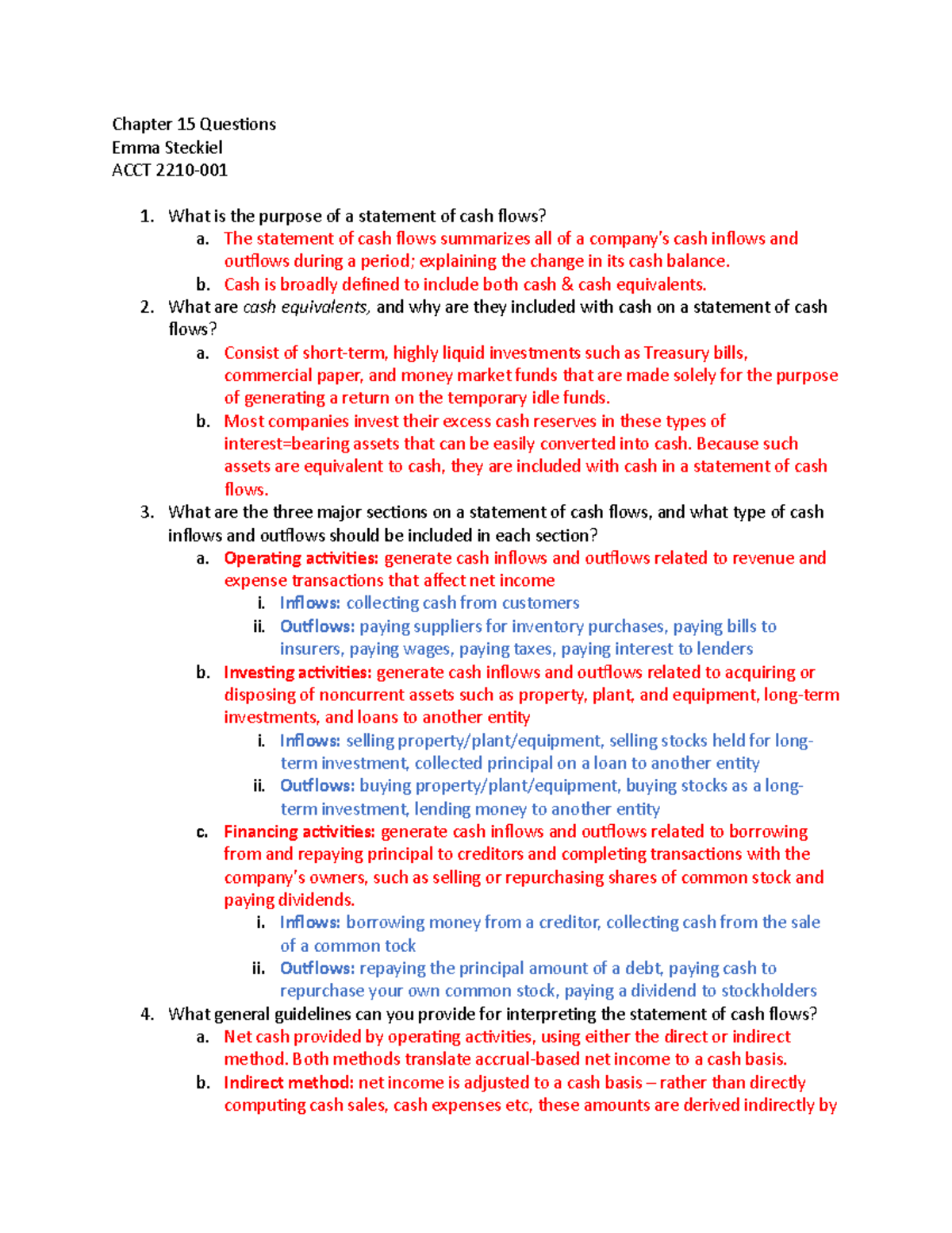 Chapter 15 Questions - Chapter 15 Questions Emma Steckiel ACCT 2210 ...