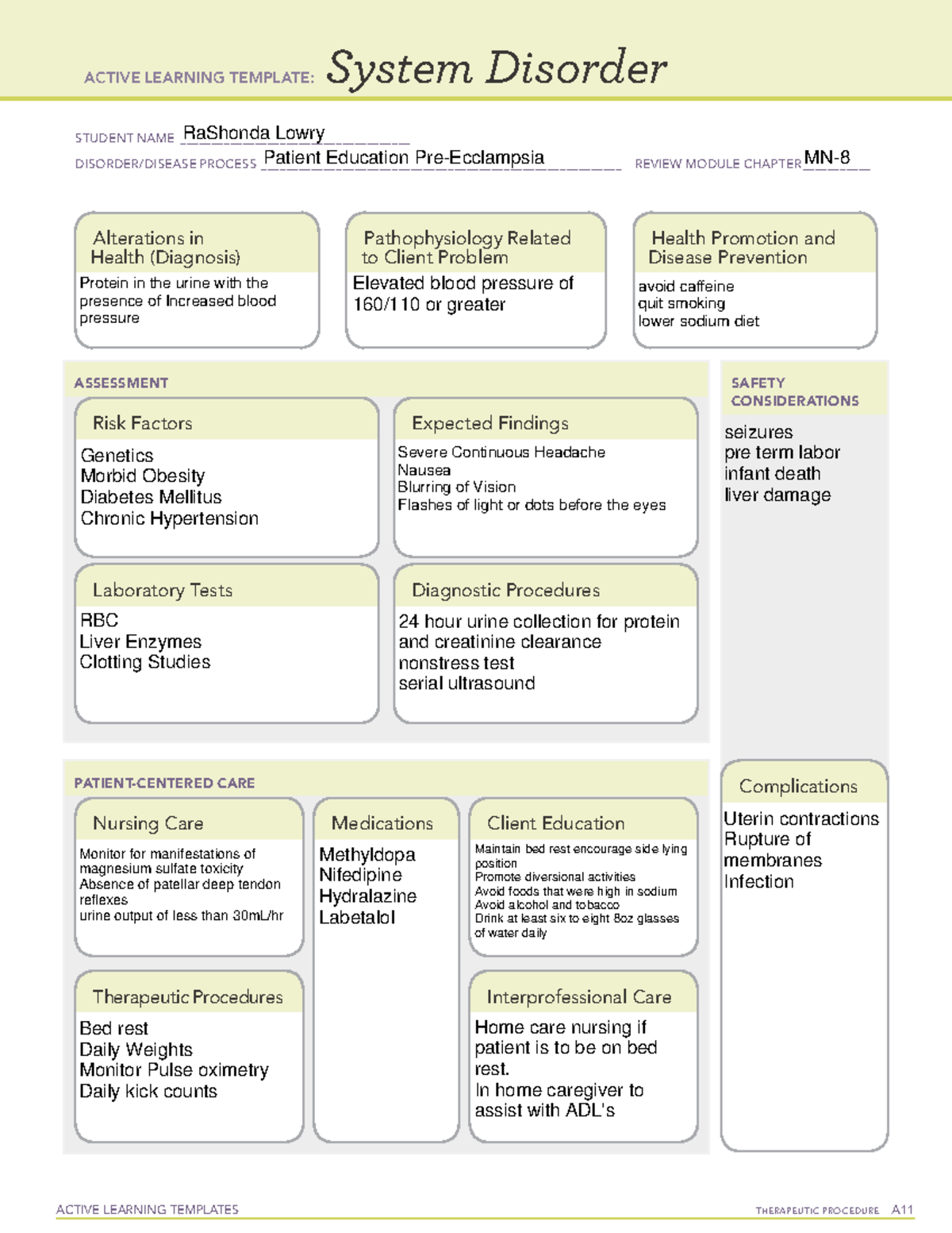 ATI System disorder template-Pre Eclampsia - ACTIVE LEARNING TEMPLATES ...