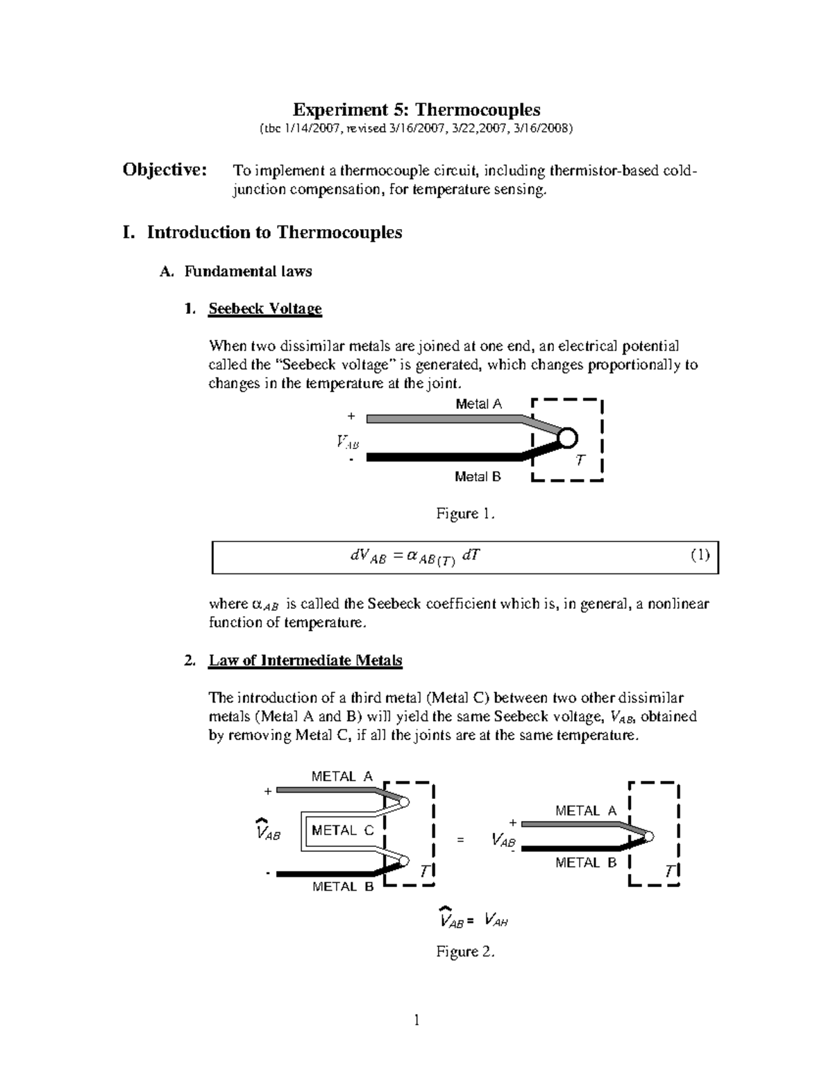 Thermocouple practical experiments report Experiment 5 Thermocouples