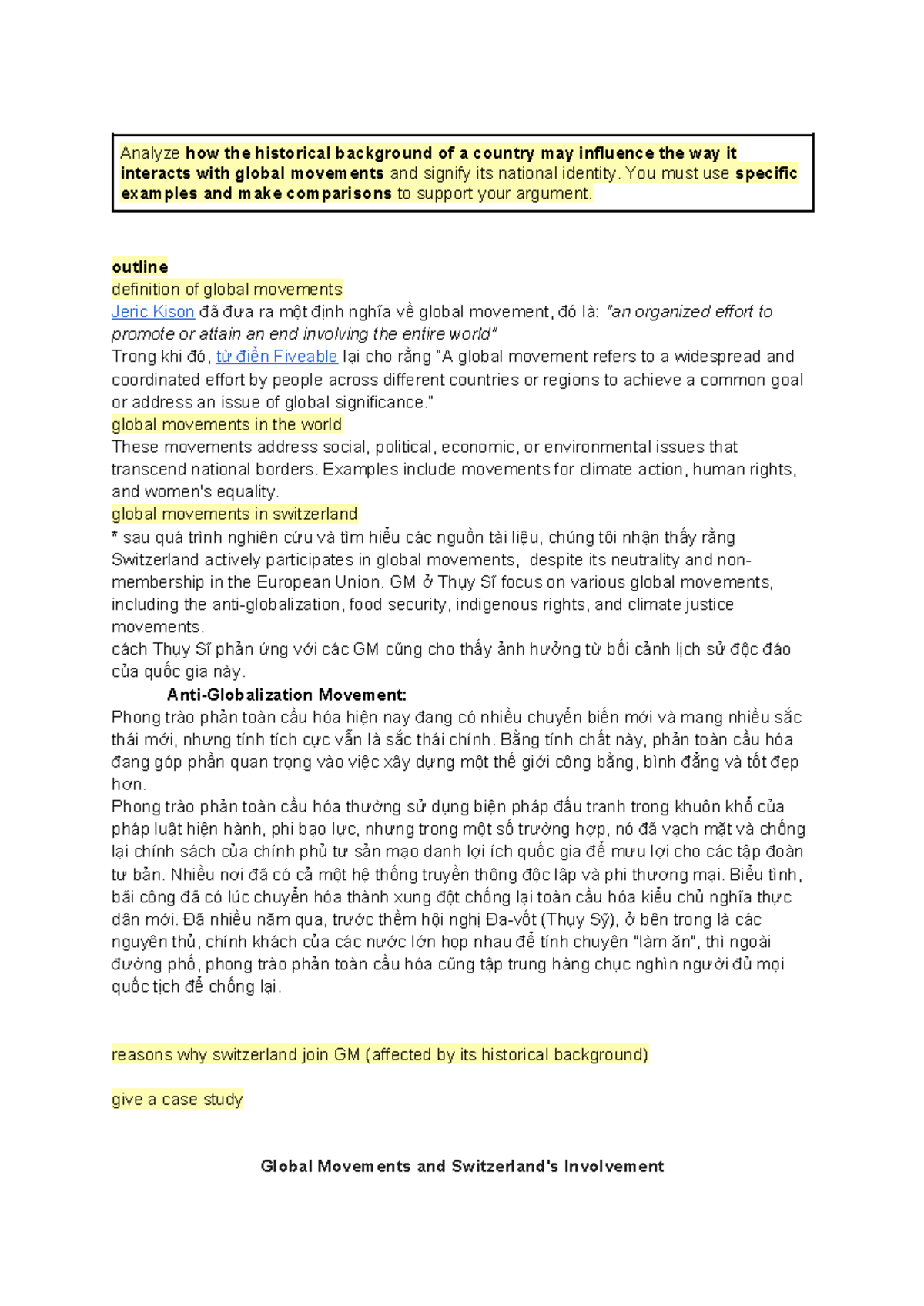 Global movements - You must use specific examples and make comparisons ...