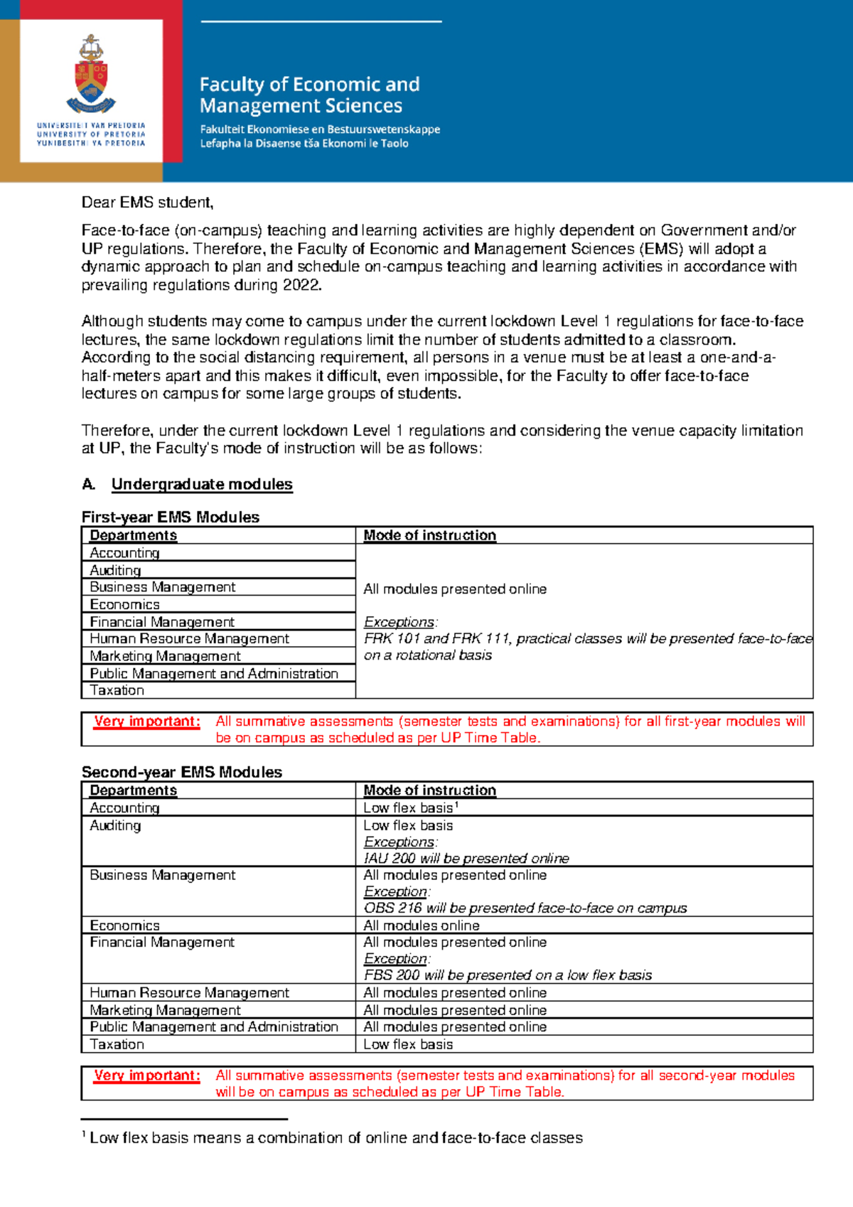 Ems modes of instruction plan under level 1 for 2022 - Dear EMS student ...