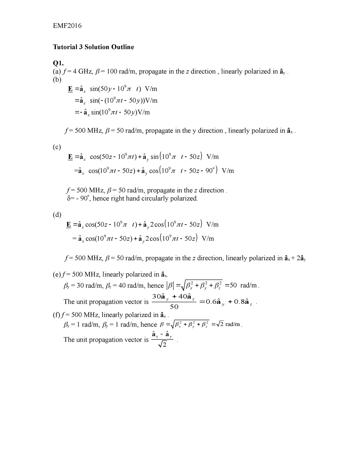 Emf16 Tutorial 2 Solution Emf16 Tutorial 3 Solution Outline Q1 A F 4 Ghz 100 Rad M Studocu