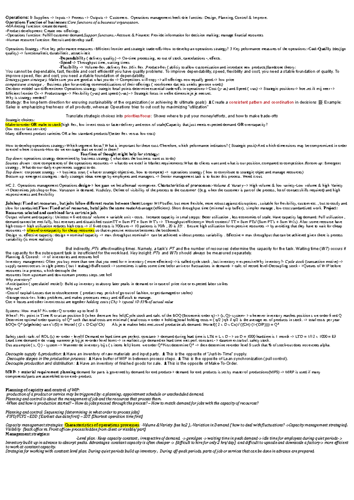 Allowed cheatsheet for final exam Operations b Suppliers Inputs