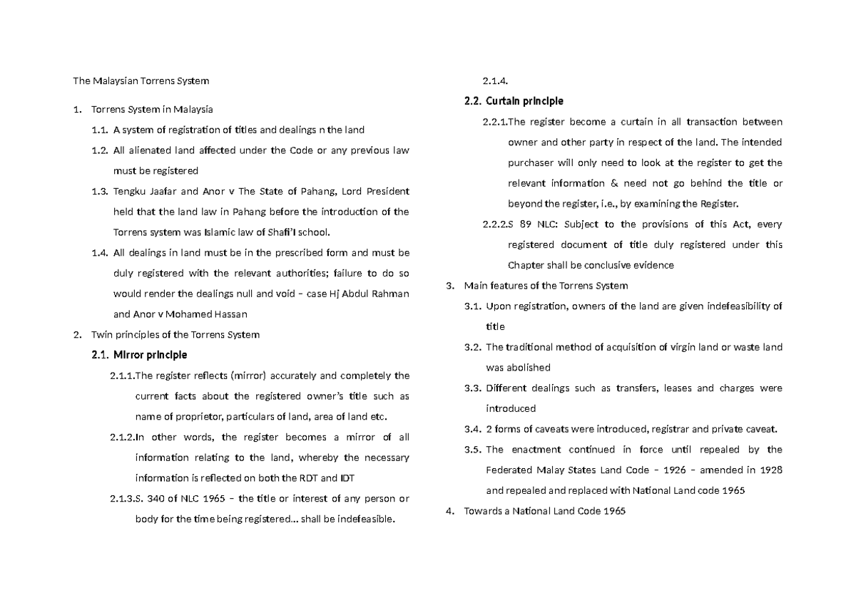 Topic 2 - The Malaysian Torrens System Torrens System in Malaysia A ...